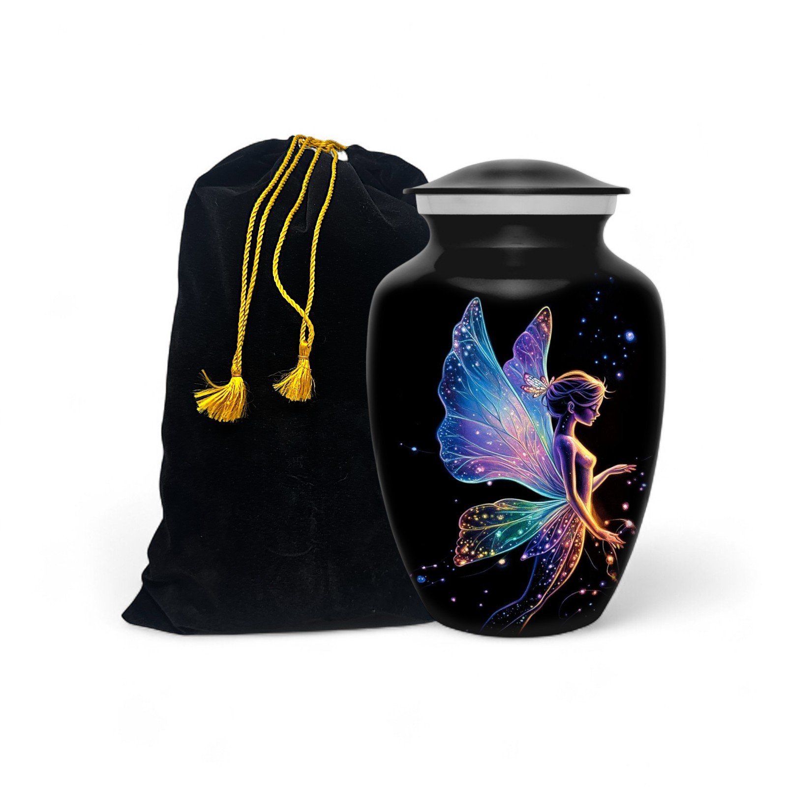 Celestial Fairy Cremation Urn for Human Ashes Adult Medium Black Urns (8 Inch)
