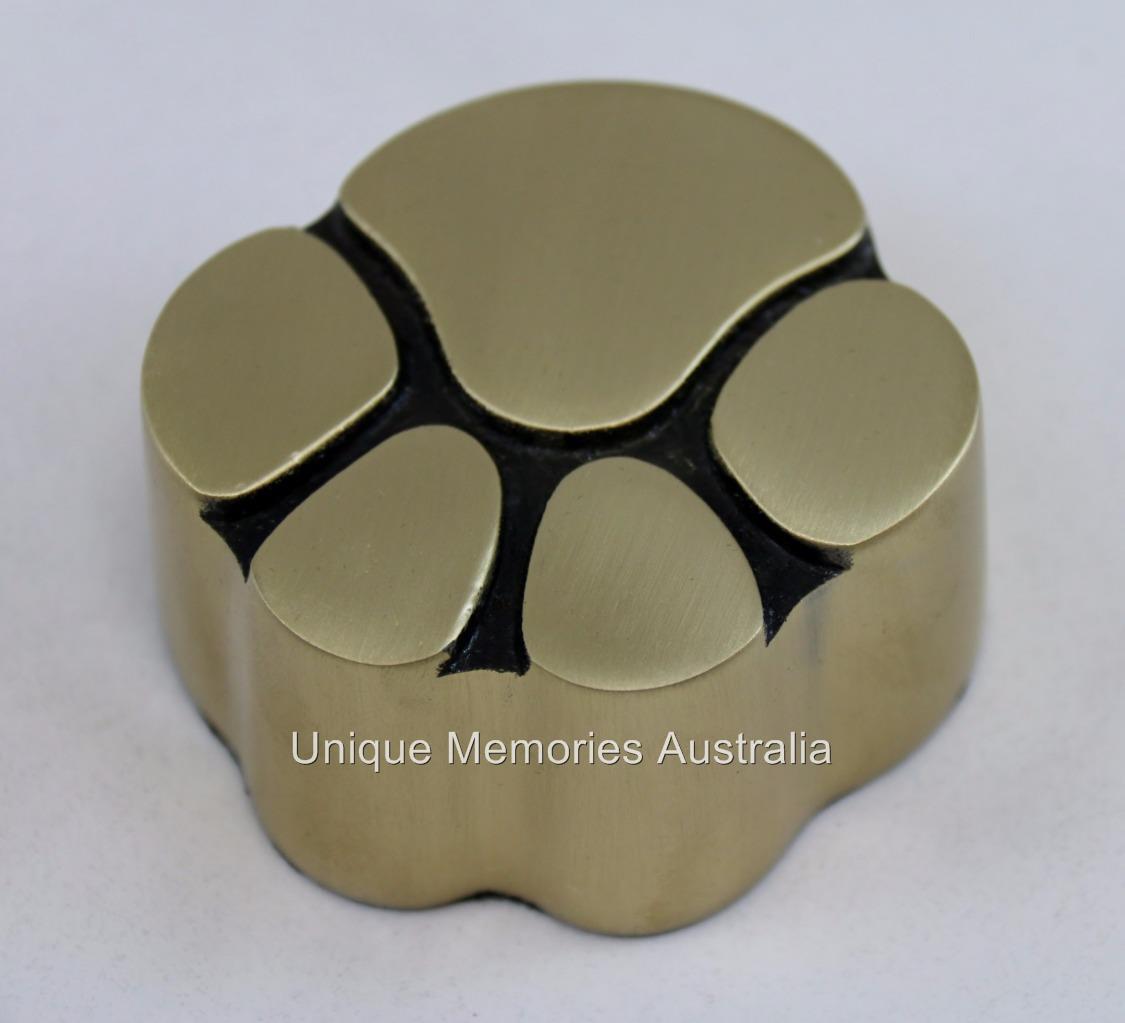 Solid Brass Bronze Cat & Dog Pet Paw Print Keepsake Cremation Funeral Urn + Case