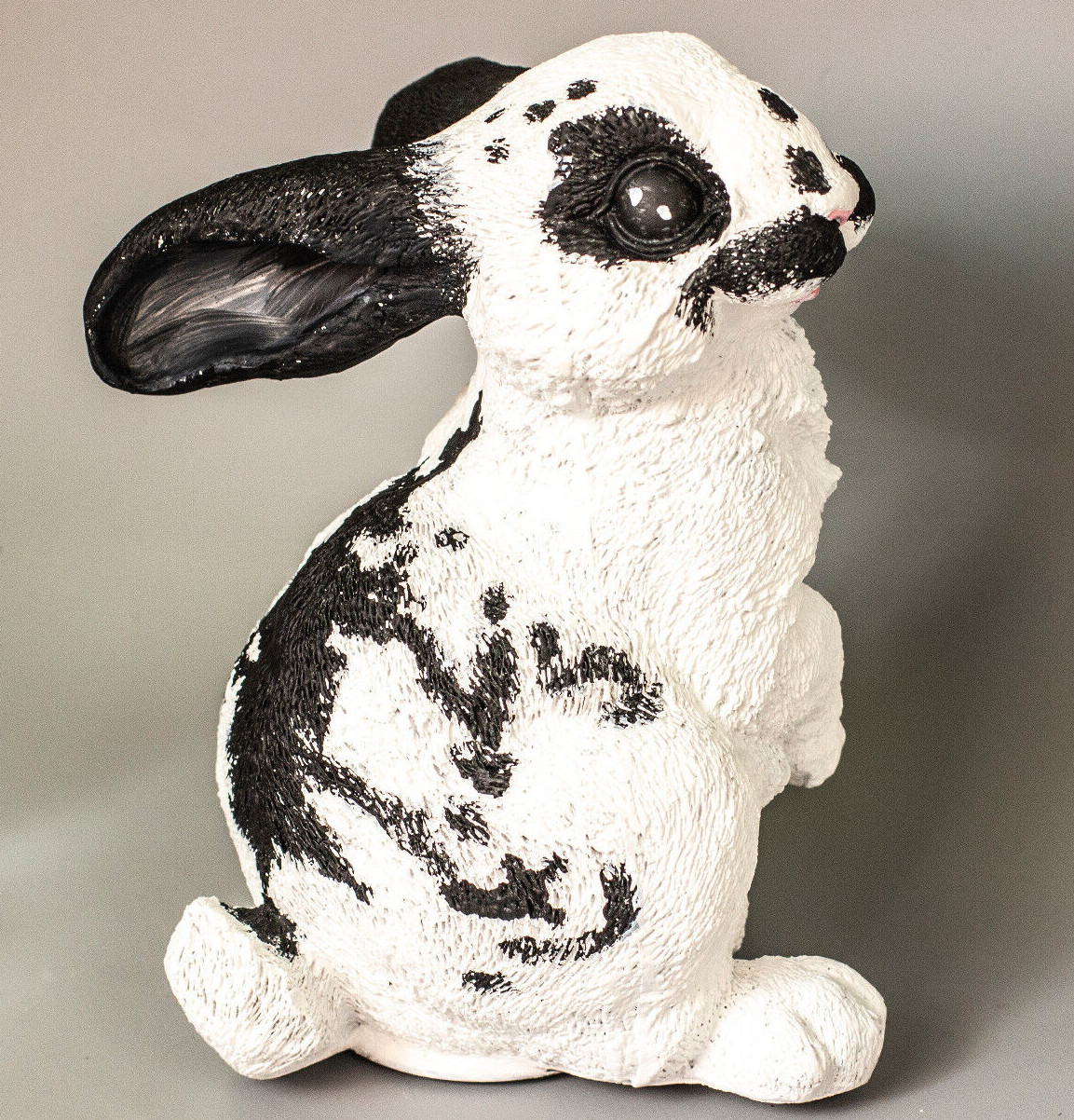 White Black Rabbit Urn Pet Ashes Bunny Statue Memorial Realistic Custom Painting