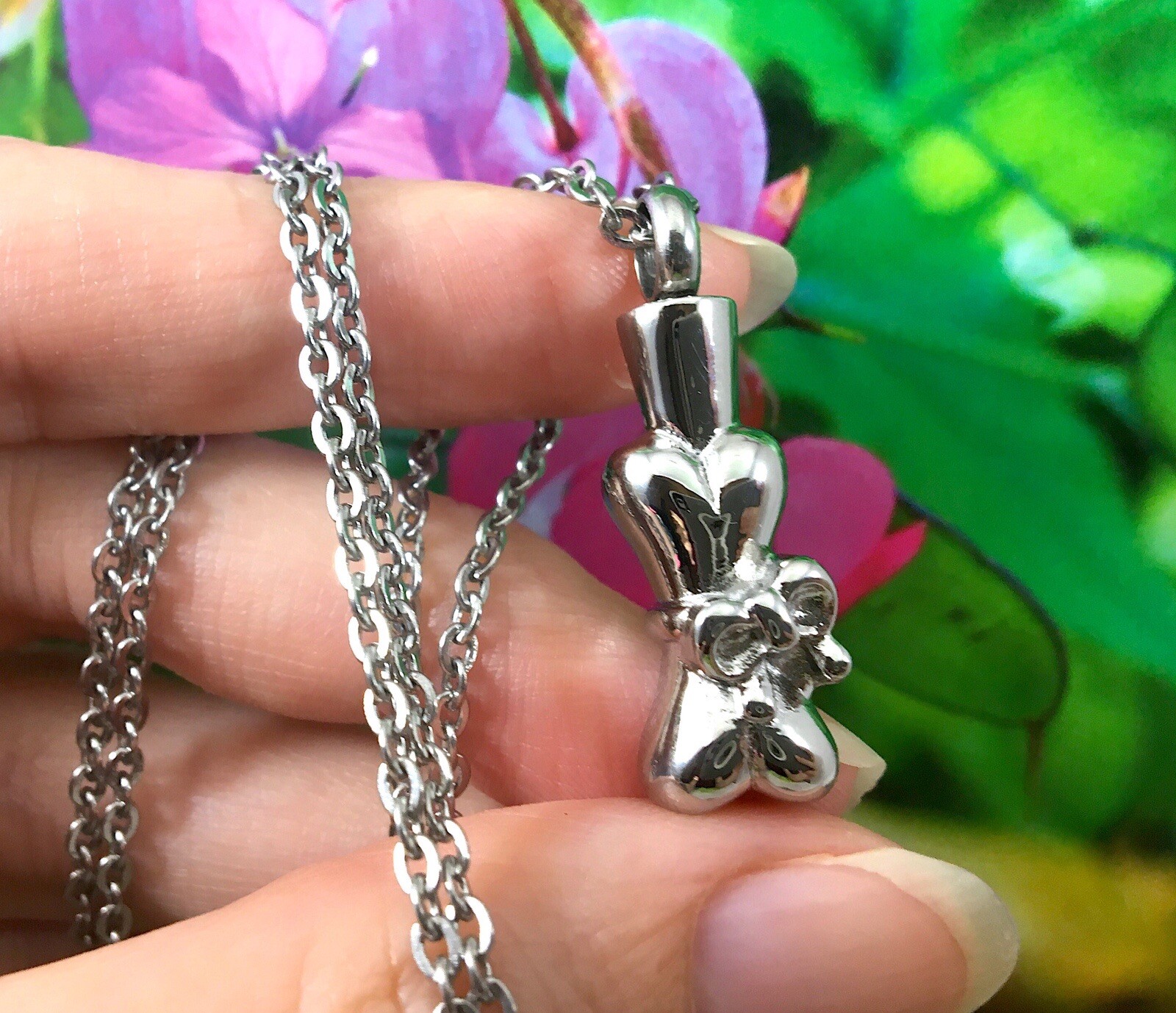 Dog Cremation Pendant Urn Keychain 1″ Key Ring for Ashes Pet Bone Silver Ribbon