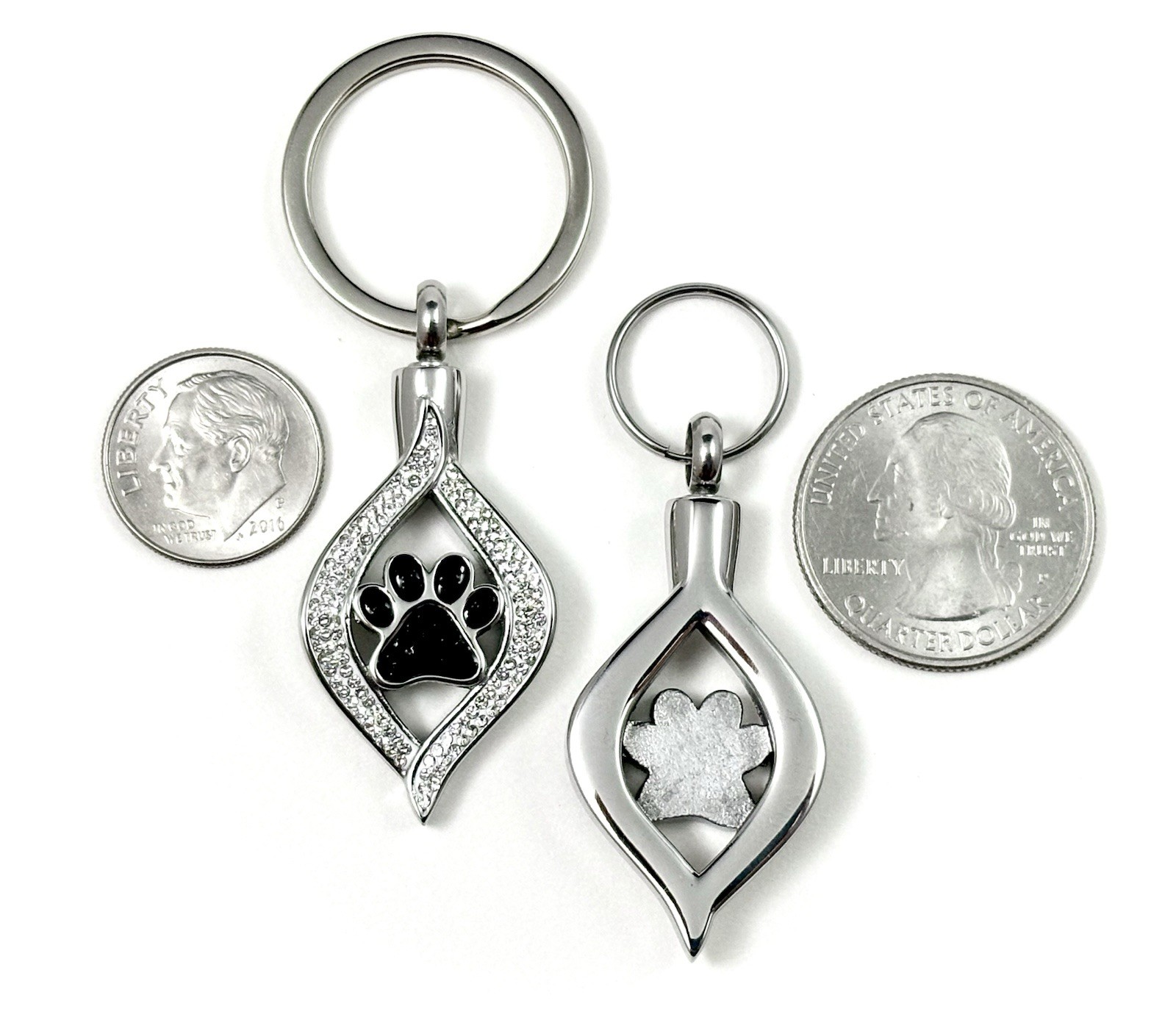 Pet Cremation Pendant Urn Keychain 1″ Key Ring for Ashes Dog Cat Paw Print Cross