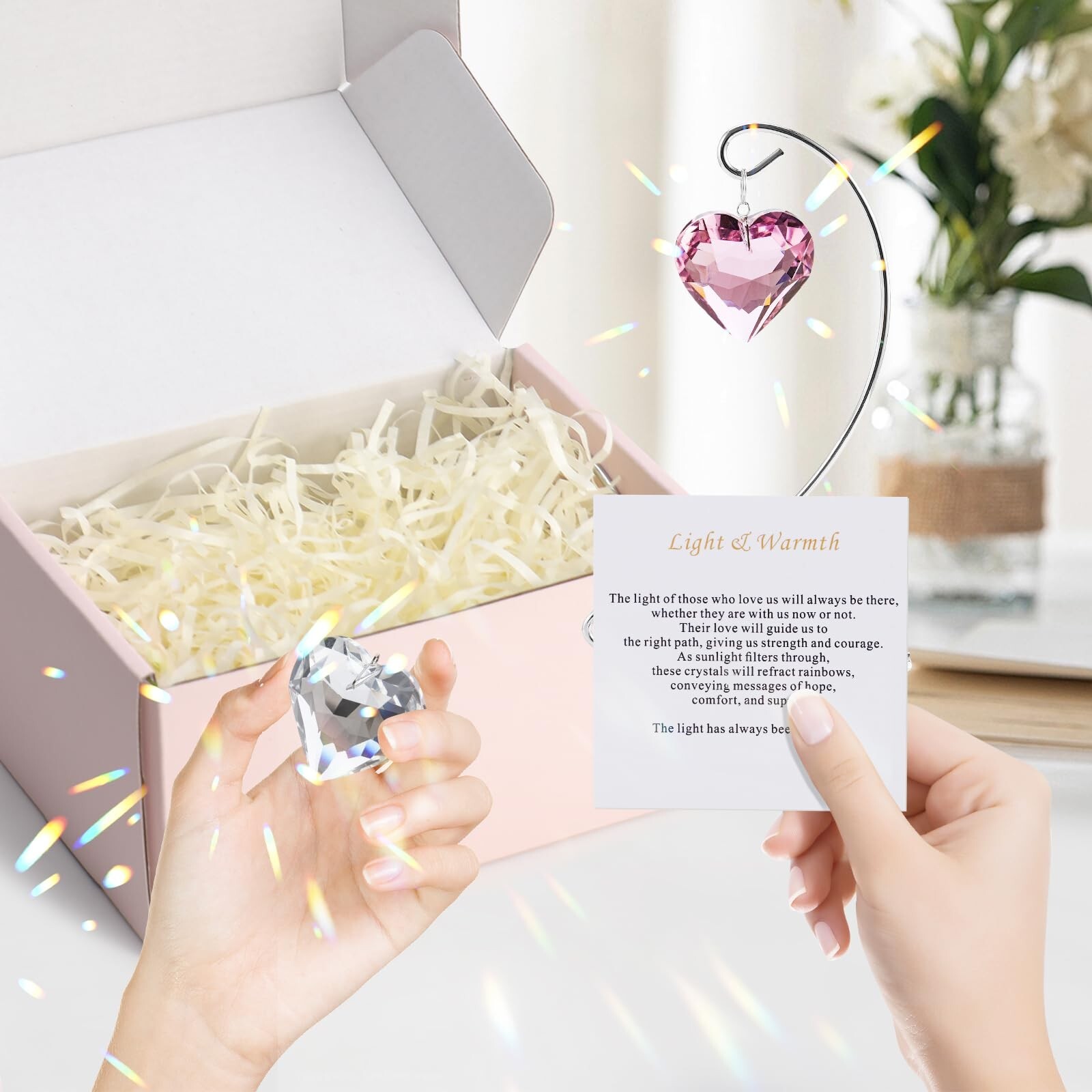2 Pack Sympathy Gifts for Loss of Loved One,Crystal Heart Hanging Memorial Co…