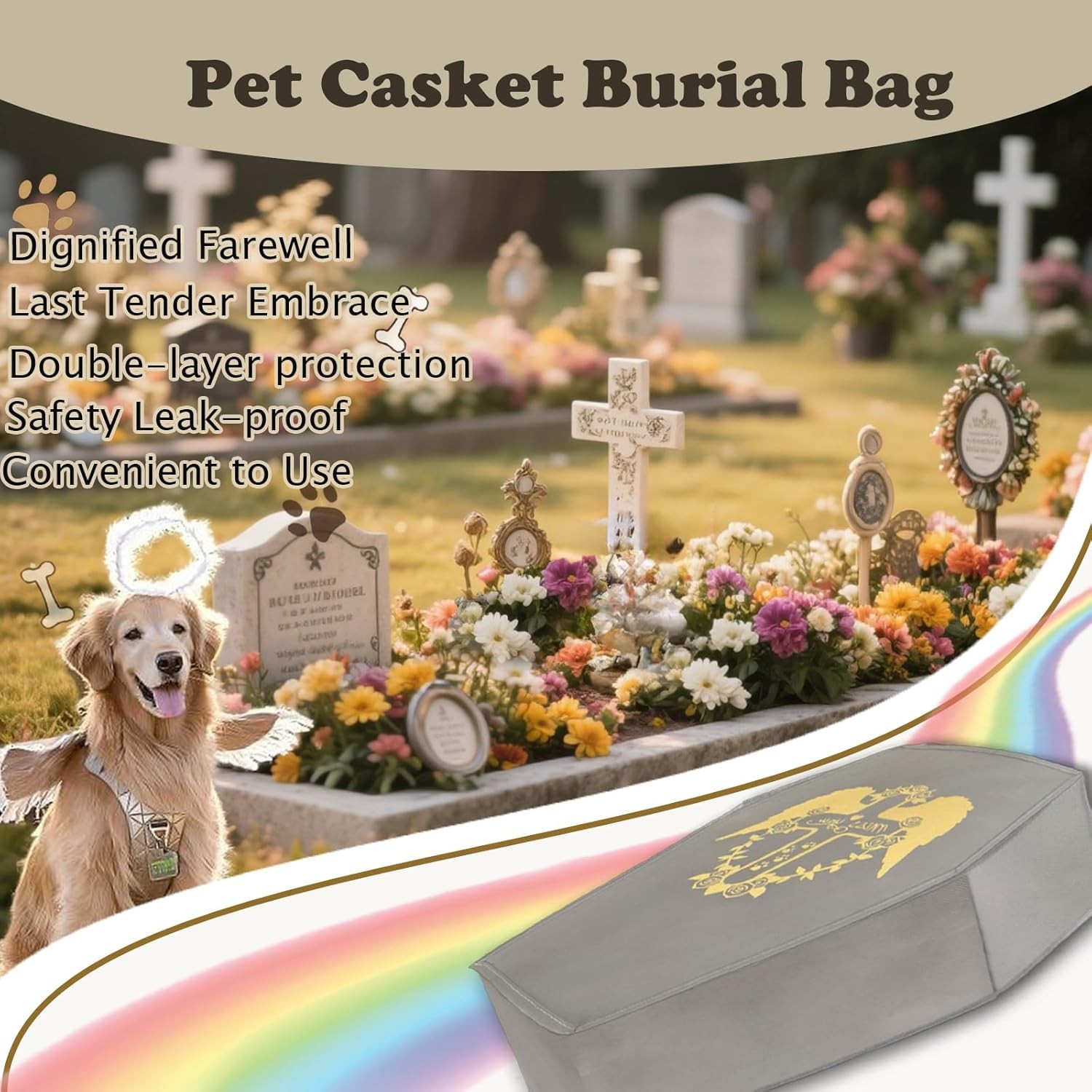 Pet Casket Burial Bag for Cats Dogs, Eco-Friendly Box XS, GREY