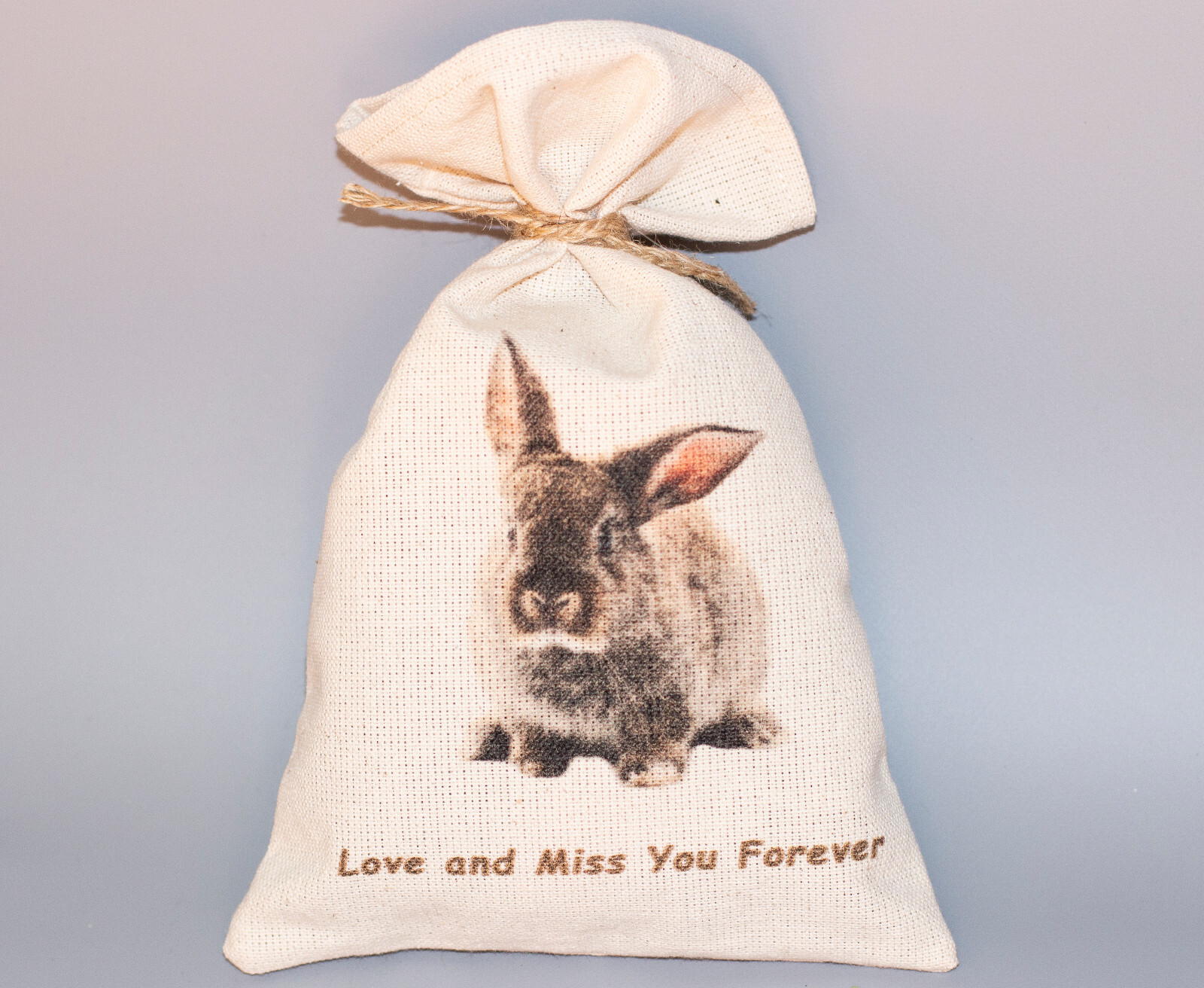Tote Bag Bunny Rabbit Memorial Keepsake Ashes Holder Natural Fabric Pouch Easter