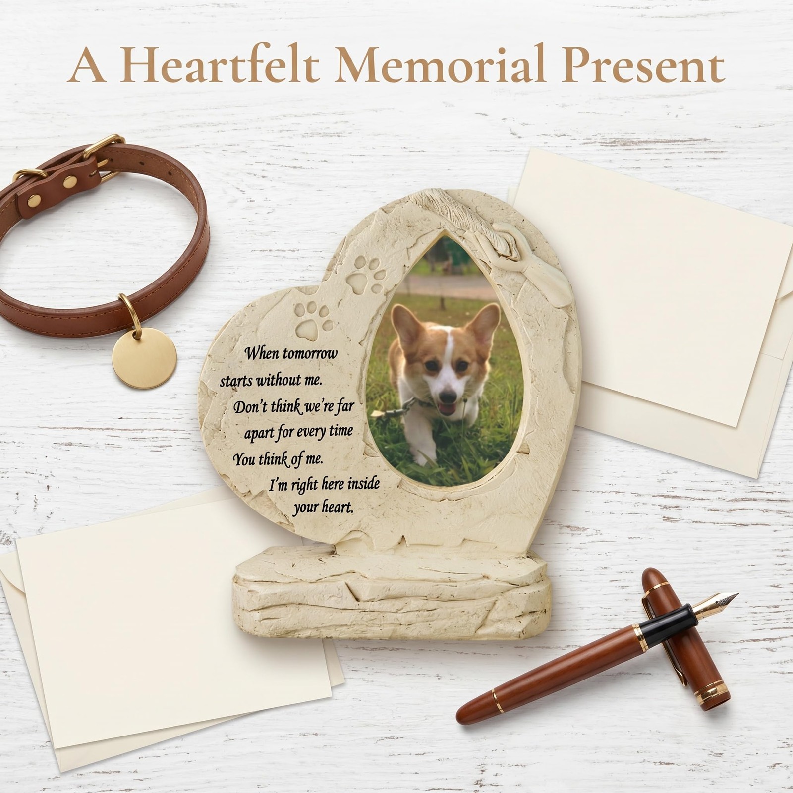 jinhuoba Heart Shaped Pet Memorial Stones for Dogs, Dog One size, White