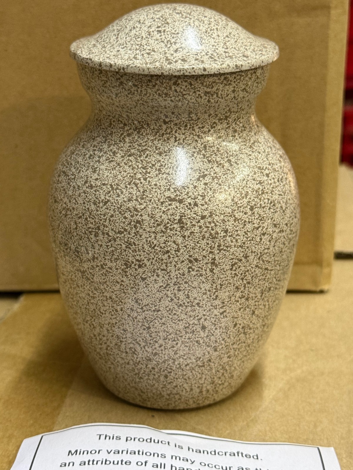 SMALL Pet Memorial Urn Speckled Tan Ceramic URM002S dog cat HANDCRAFTED IN INDIA