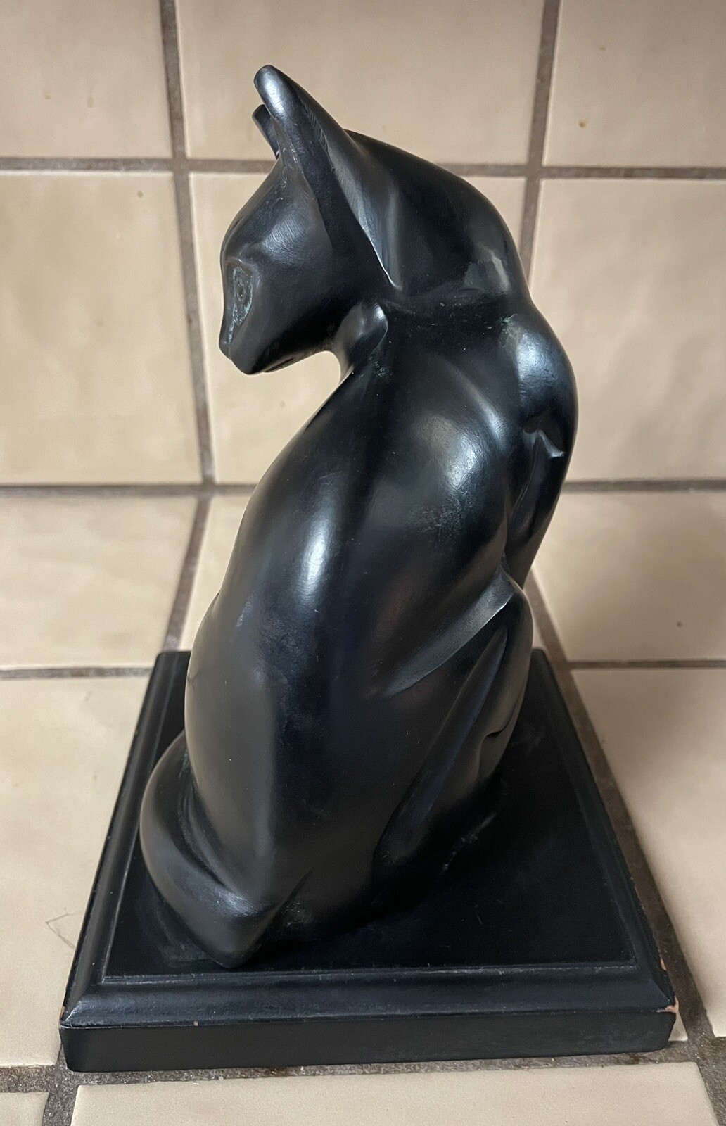 CAST IRON KITTY CAT FIGURINE MEMORIAL IN LOVING MEMORY STATUE W/ STAND