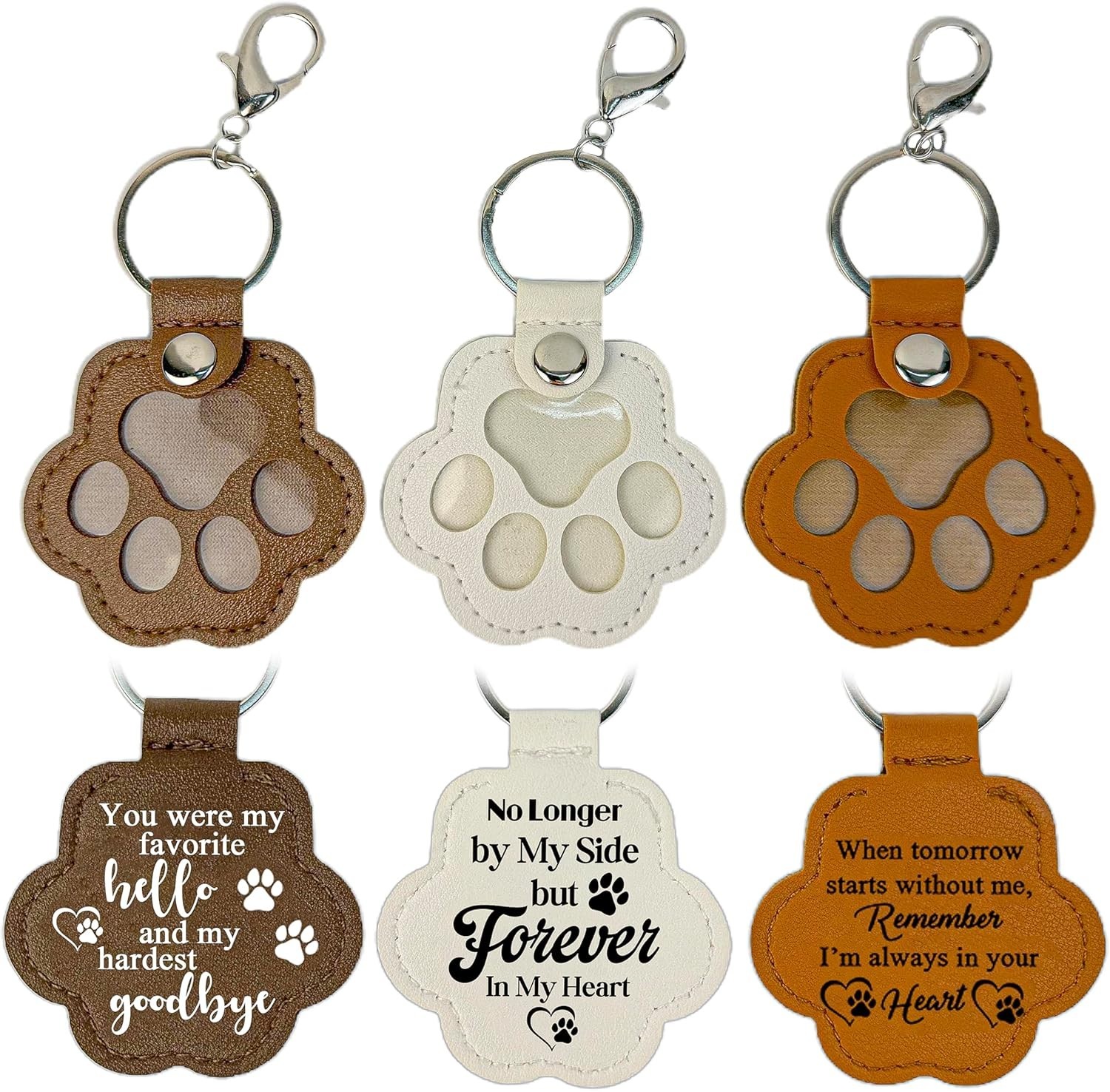3 Pcs Pet Paw Keychain Refillable Leather Paw Print Keepsake Pet Memorial