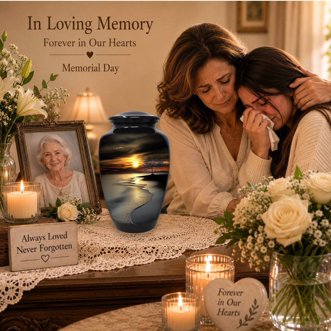 Large Cremation Urn for Human Ashes – Peaceful Beach Adult Memorial Funeral Urns