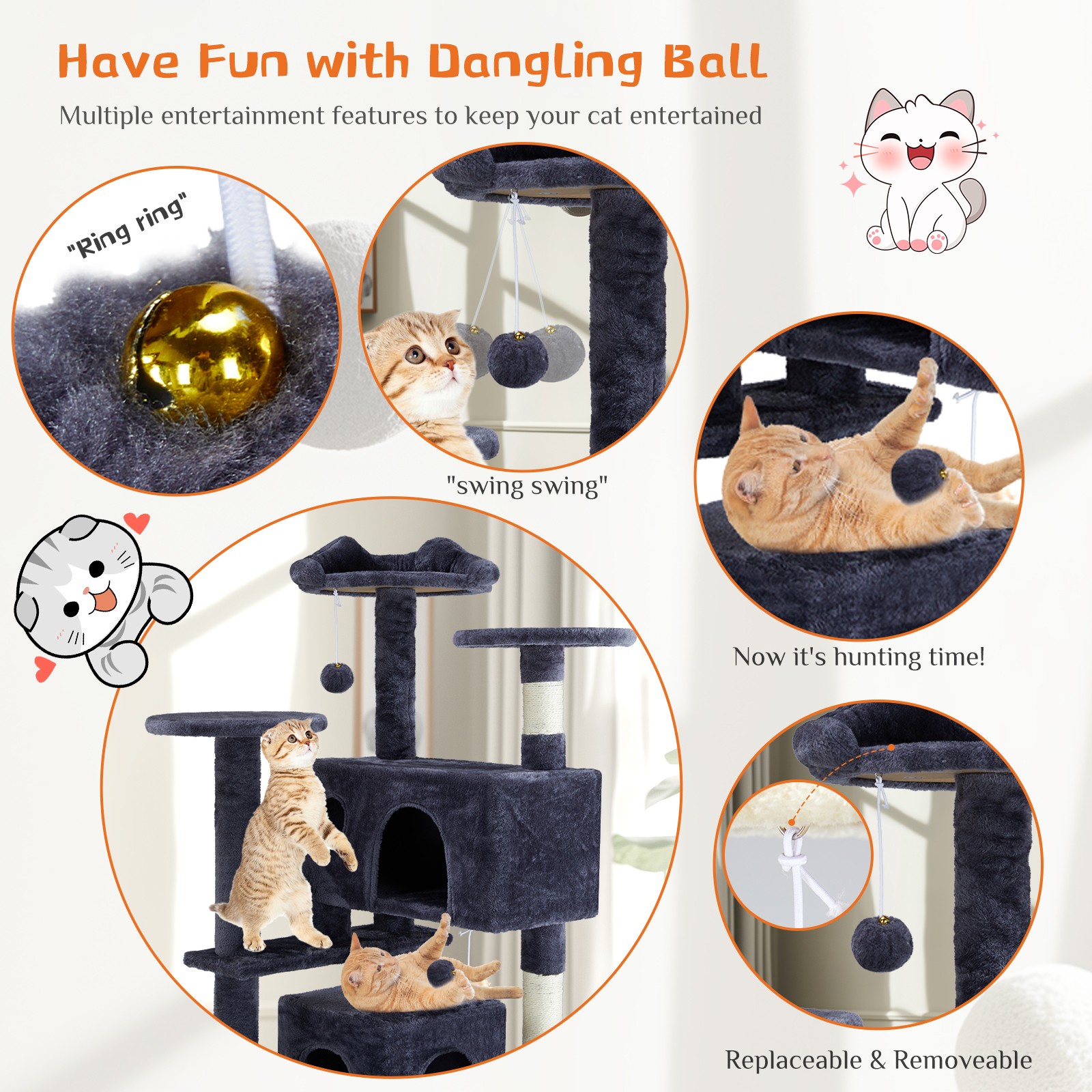Multi Level Cat Treehouse Climbing Frame Kitty Condo Tower Scratching Post Ramp