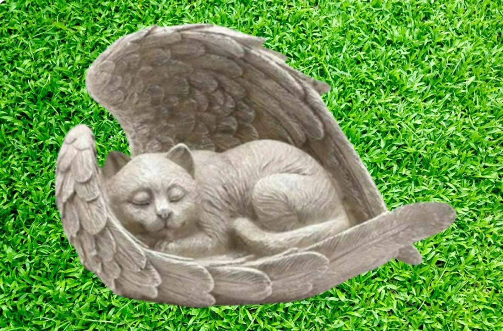 Cat Sleeping in Angel Wings Pet Garden Memorial Resin Statue