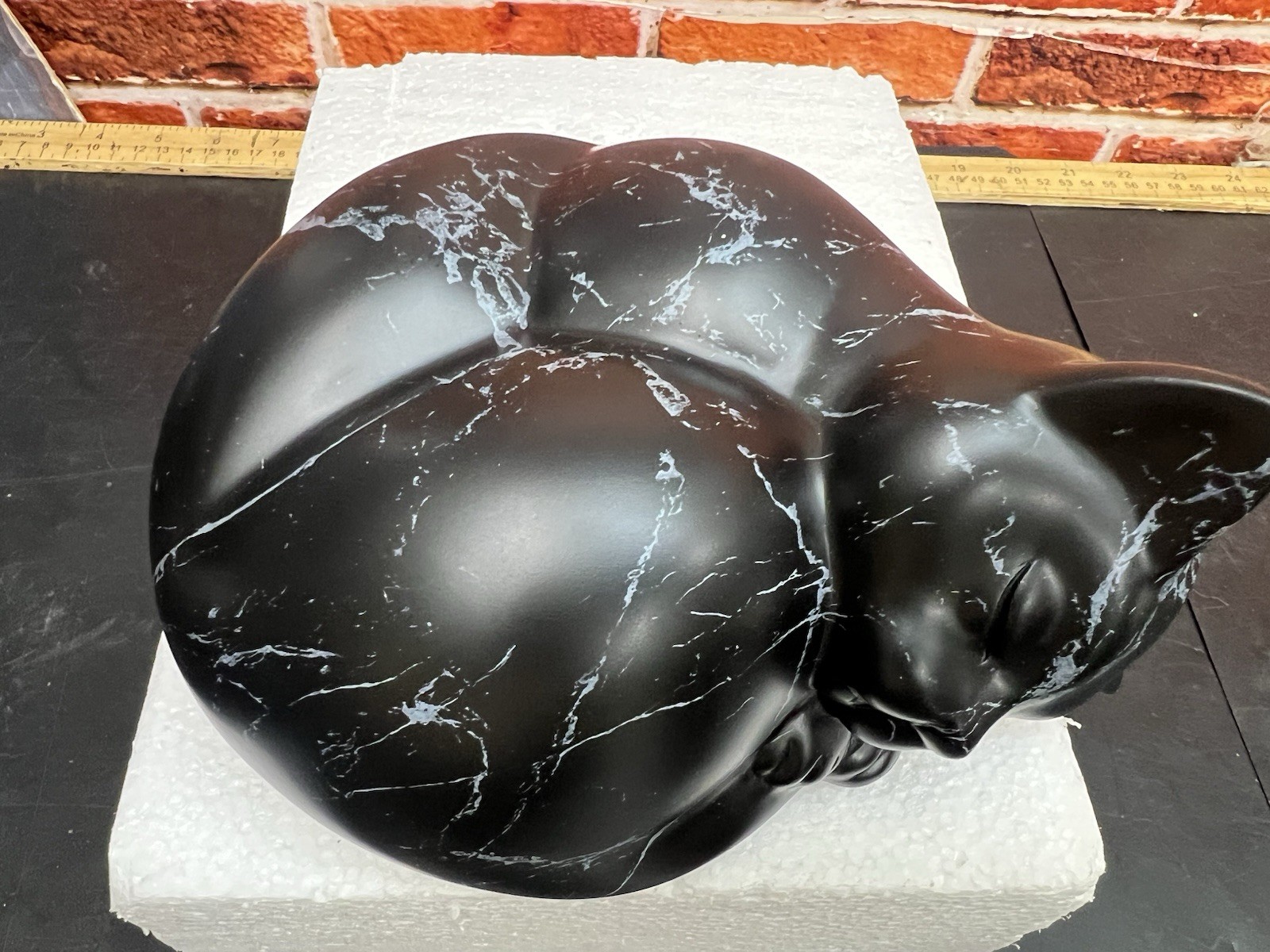 Sleeping Cat Urn For Ashes Black Marble Resin Pet Memorial Cat Cremation