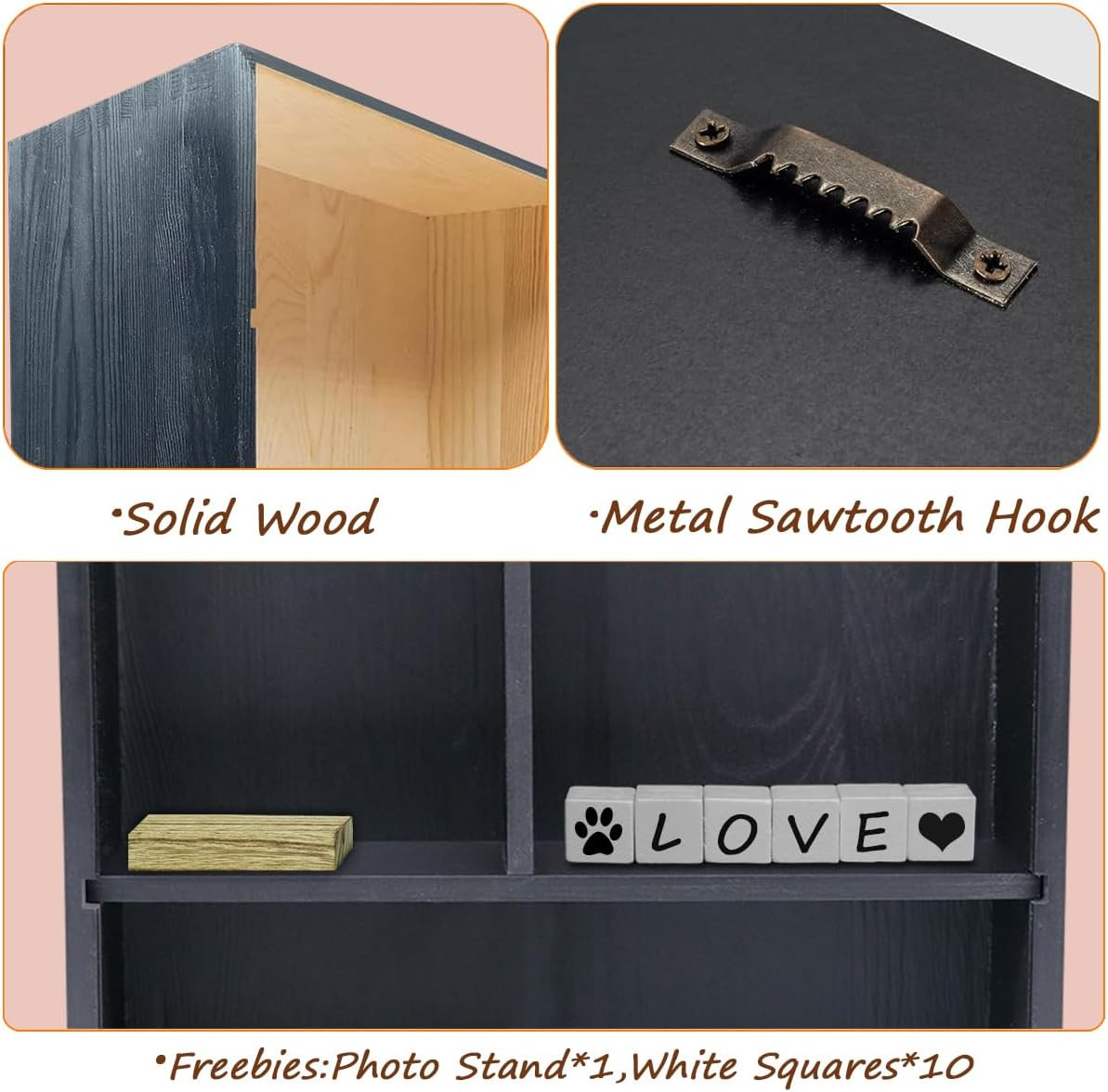 Pet Memorial Deep Shadow Box with Shelves for Dogs or Cats,Solid Wood Pet Memory