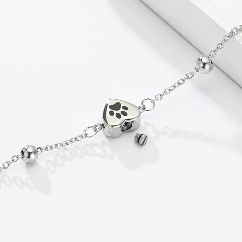 Pet Paw Urn Bracelet for Ashes – Adjustable Heart Cremation Jewelry for Dogs & C