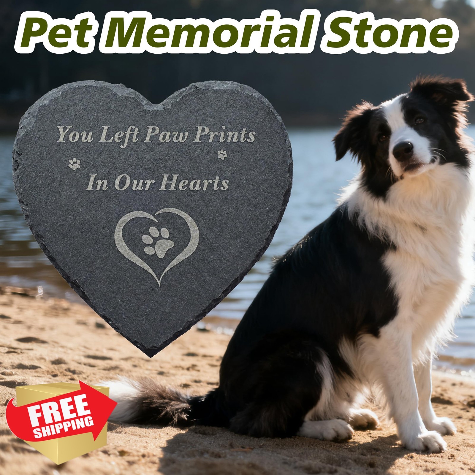 SZKISIDA Heart Pet Memorial Stone 4″ Paw Print