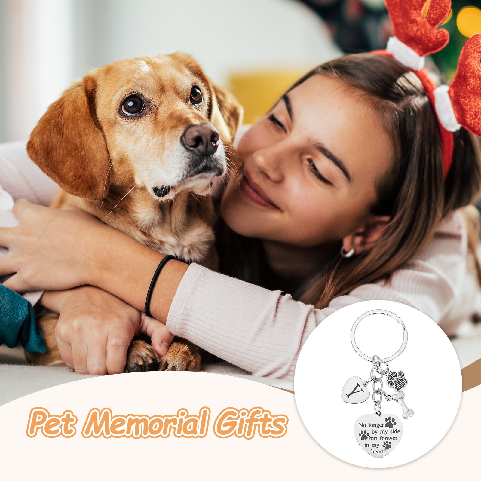 Dog Memorial Gifts Personalized Pet Memorial Keychain, Engraved Letter Y