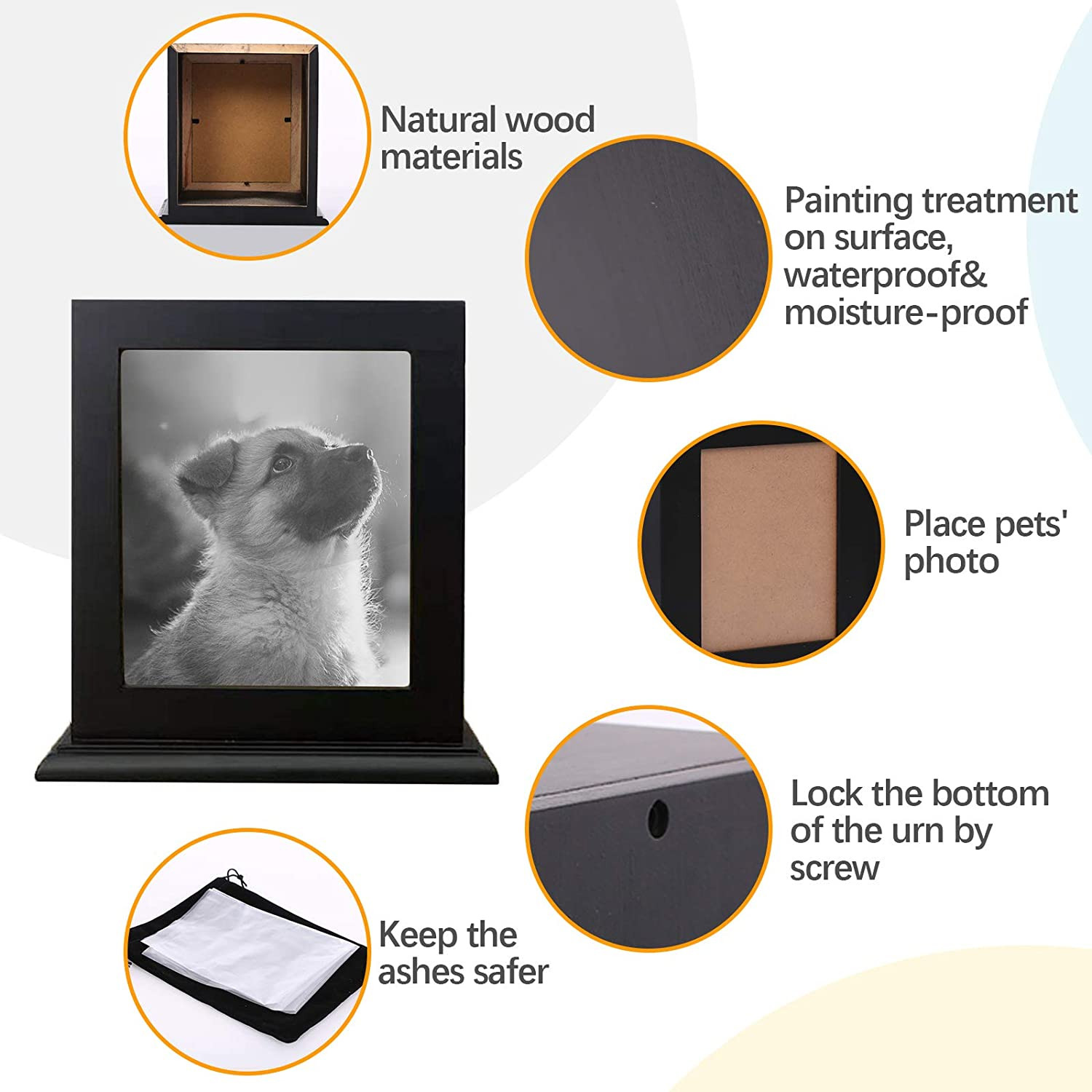 Pet Wood Memorial Urn for Ashes,Photo Frame Keepsake Box for Cats Dogs,Funerary