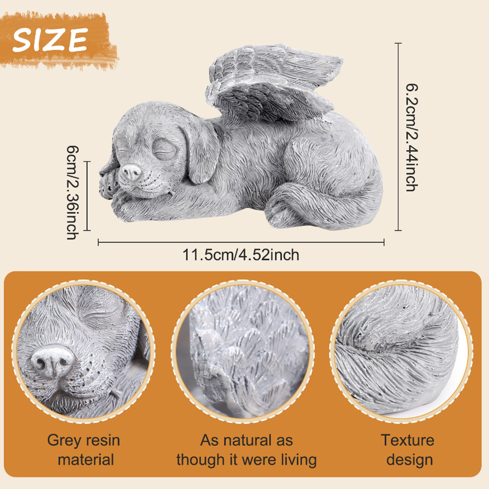 Dog Angel Pet Memorial Tombstone Marking Statue, Resin, Stone Finish G1T26747
