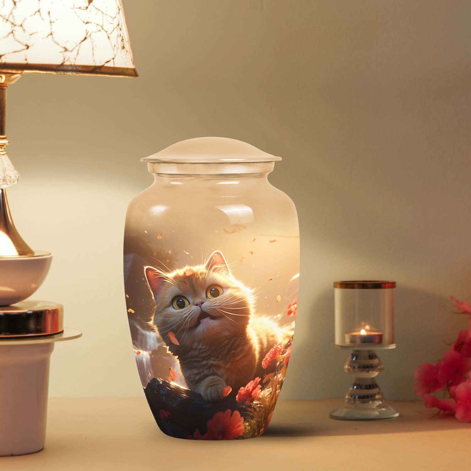 Classic Cat Design Pet Cremation Urn | Container For Cat Ashes