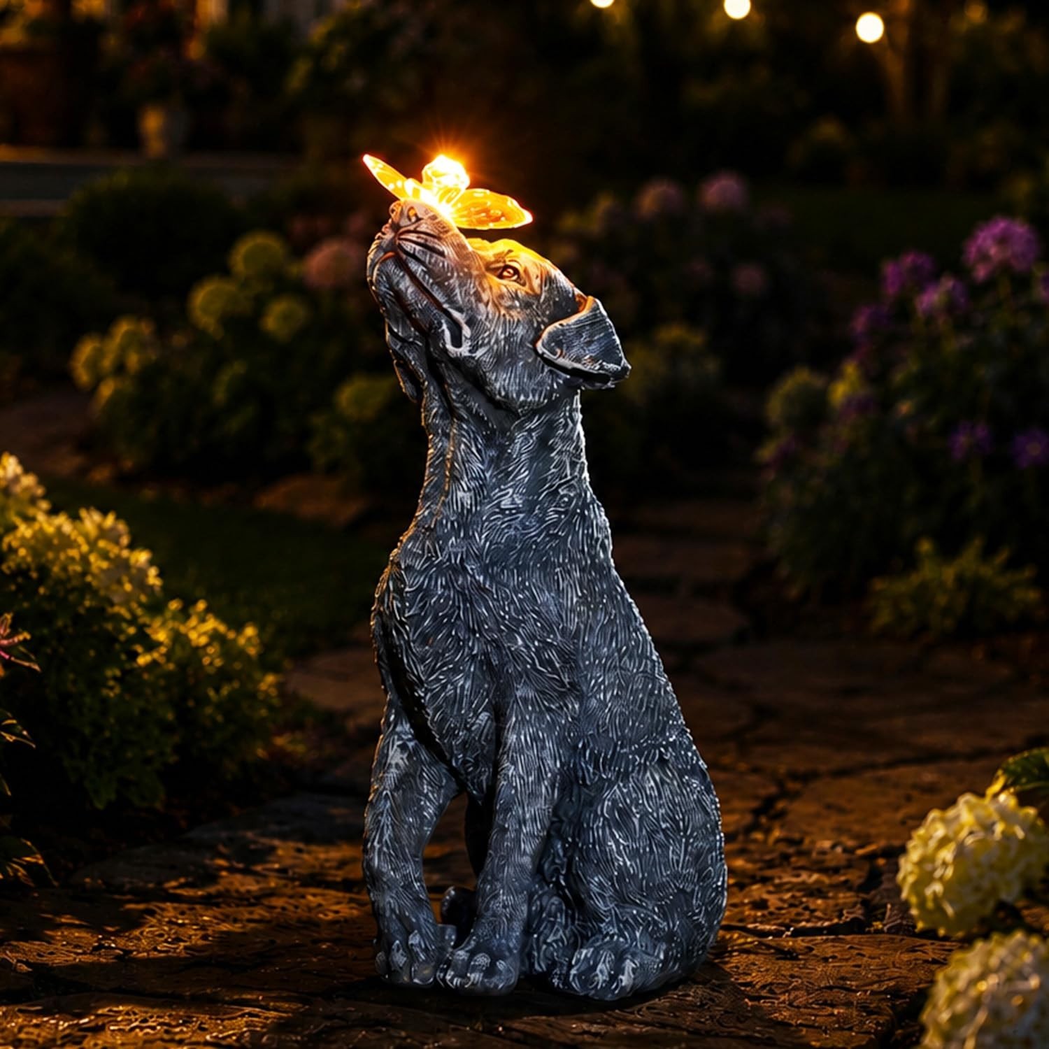Garden Statue Dog Figurine Decor – Outdoor Decoration with Butterfly for G