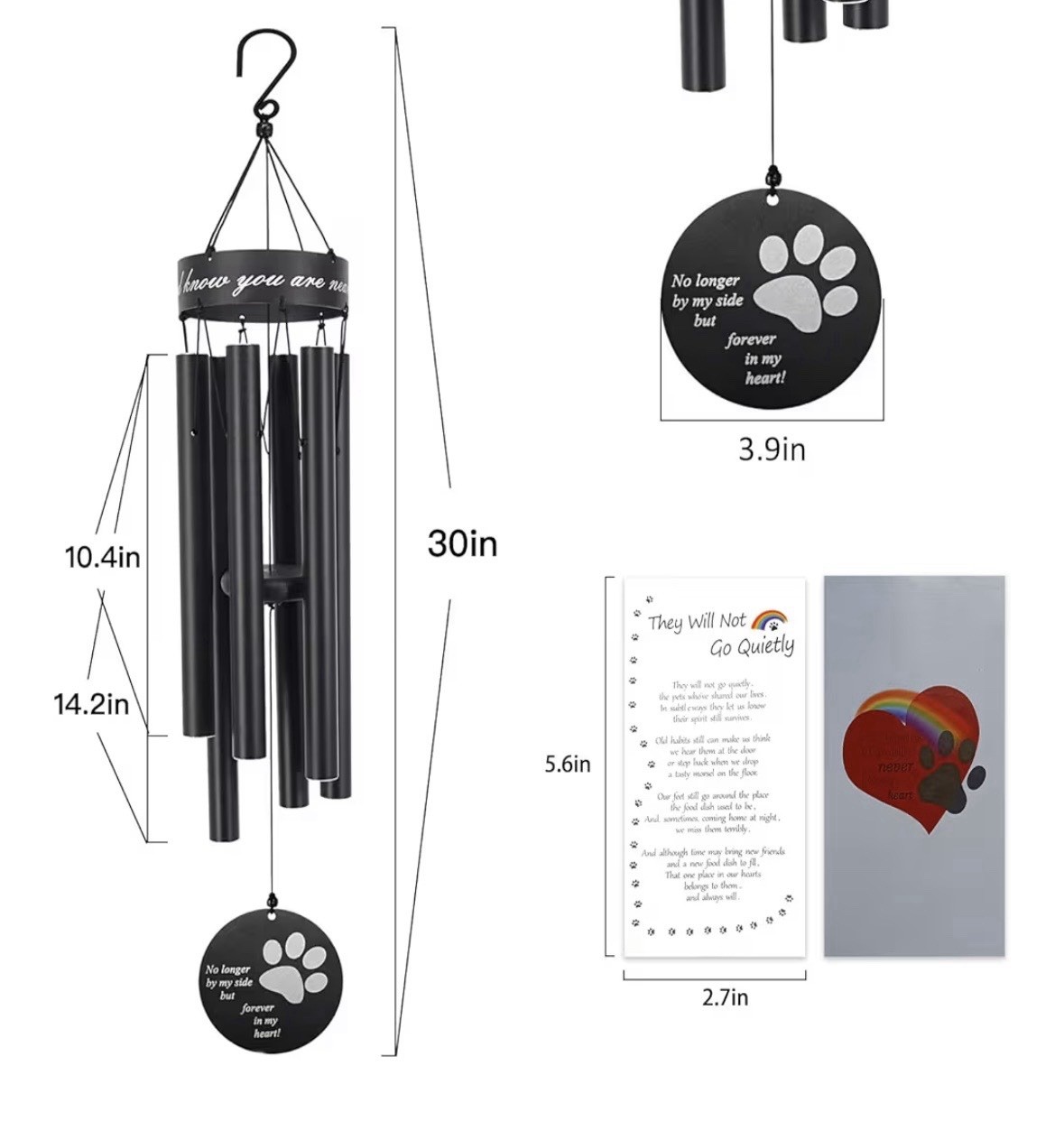 Pet Memorial Wind Chime 30” Paw Print Dog Cat Sympathy Gift Outdoor Decor