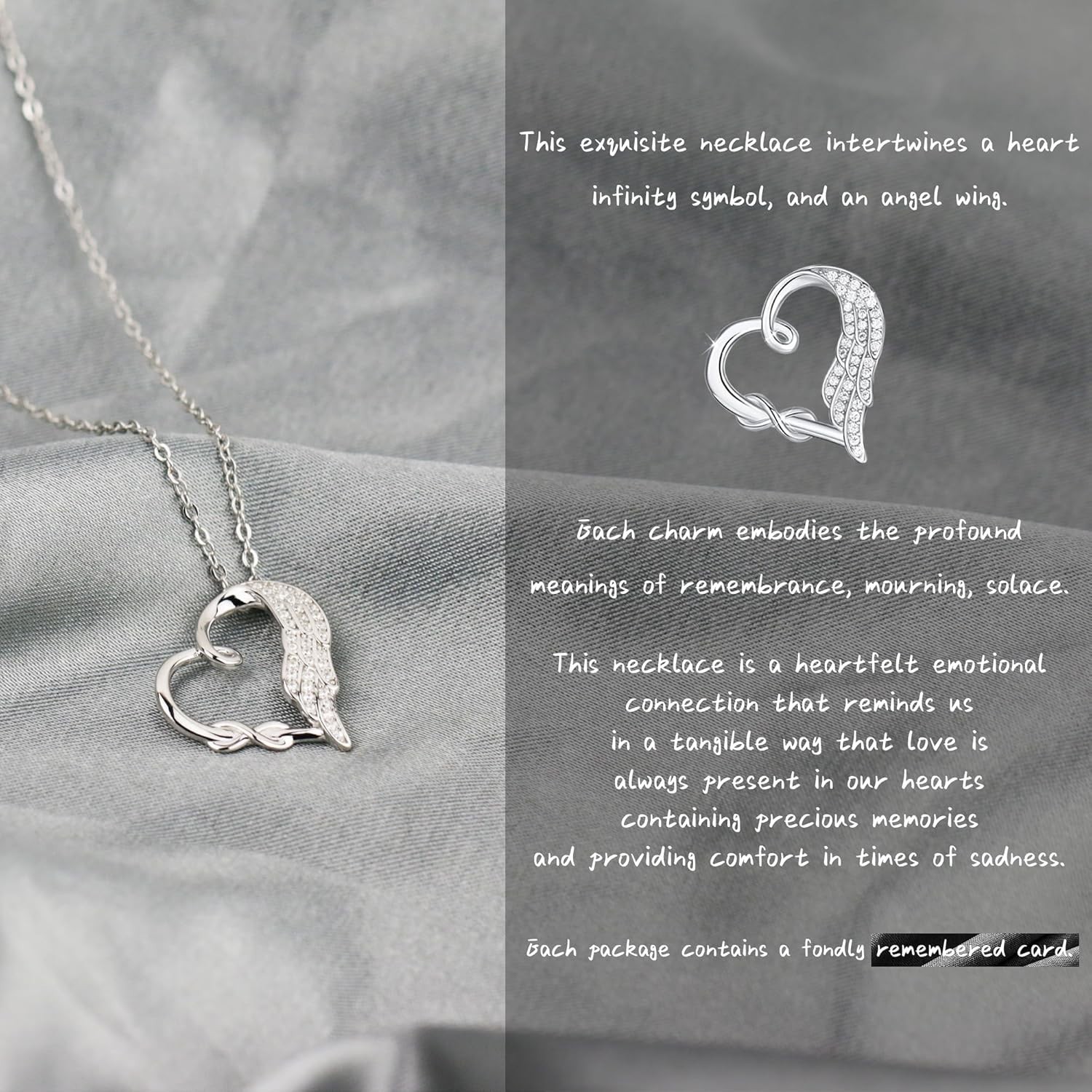 Sympathy Gifts for Loss of Loved One, Sterling Silver Angel Wing Infinity Hea…