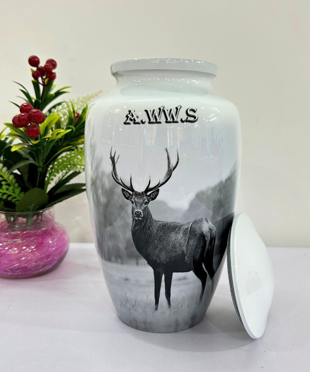 Reindeer Printed Urn Cremation Urn – Cremation Urn for Human Ashes – Hand Made