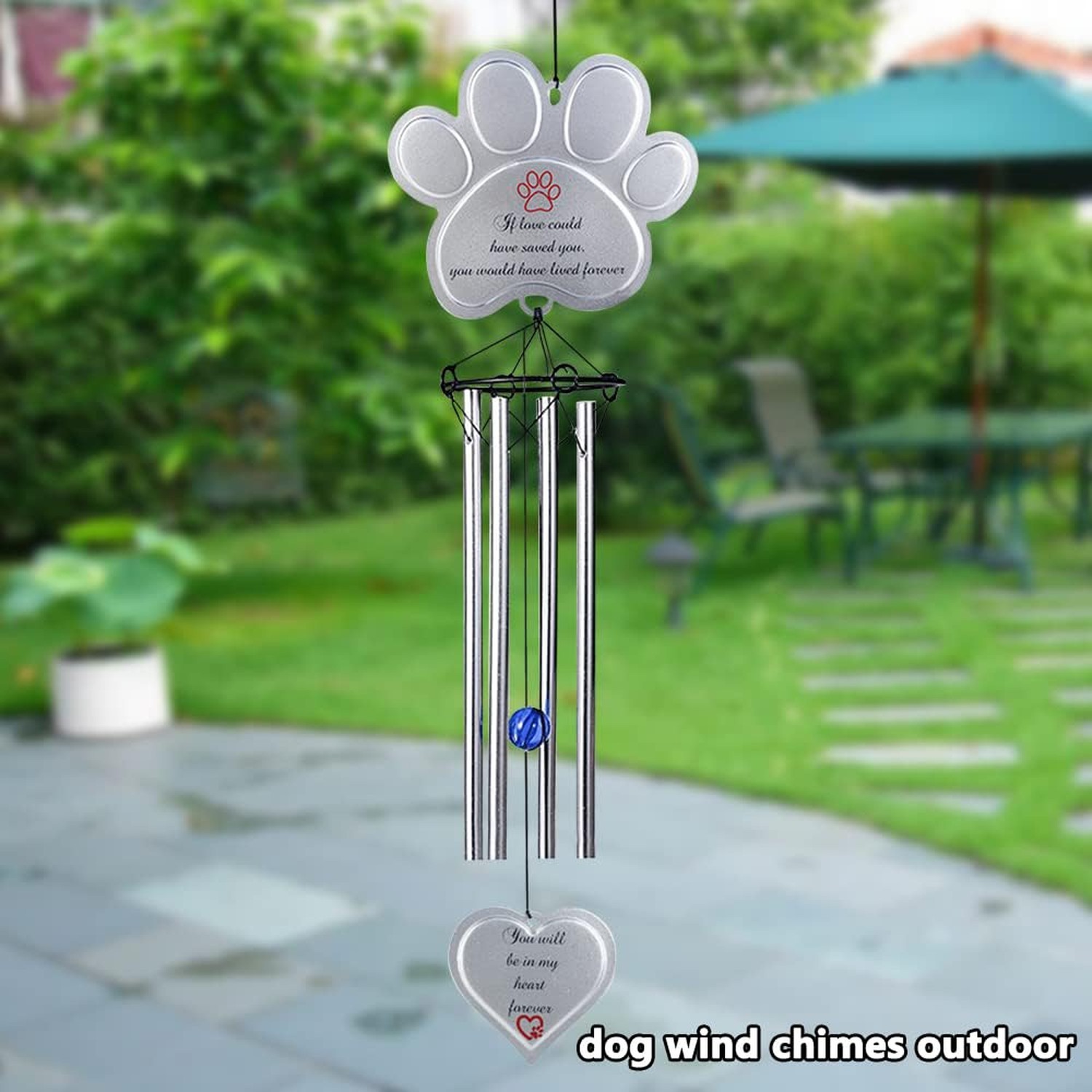 jinhuoba Paw Print Pet Memorial Wind Chimes for Dogs Outdoors, Metal Wind Chi…
