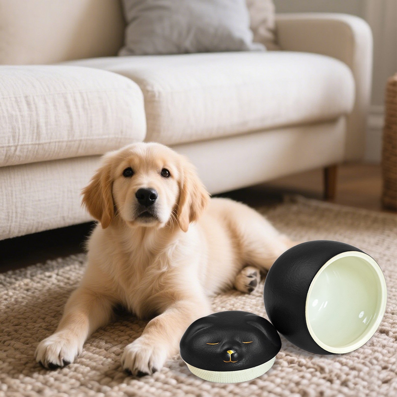 Smiley Dog Shaped Pet Urn 3.2×2.9 inch for Small Dog And Cat Ashes(Black,M)