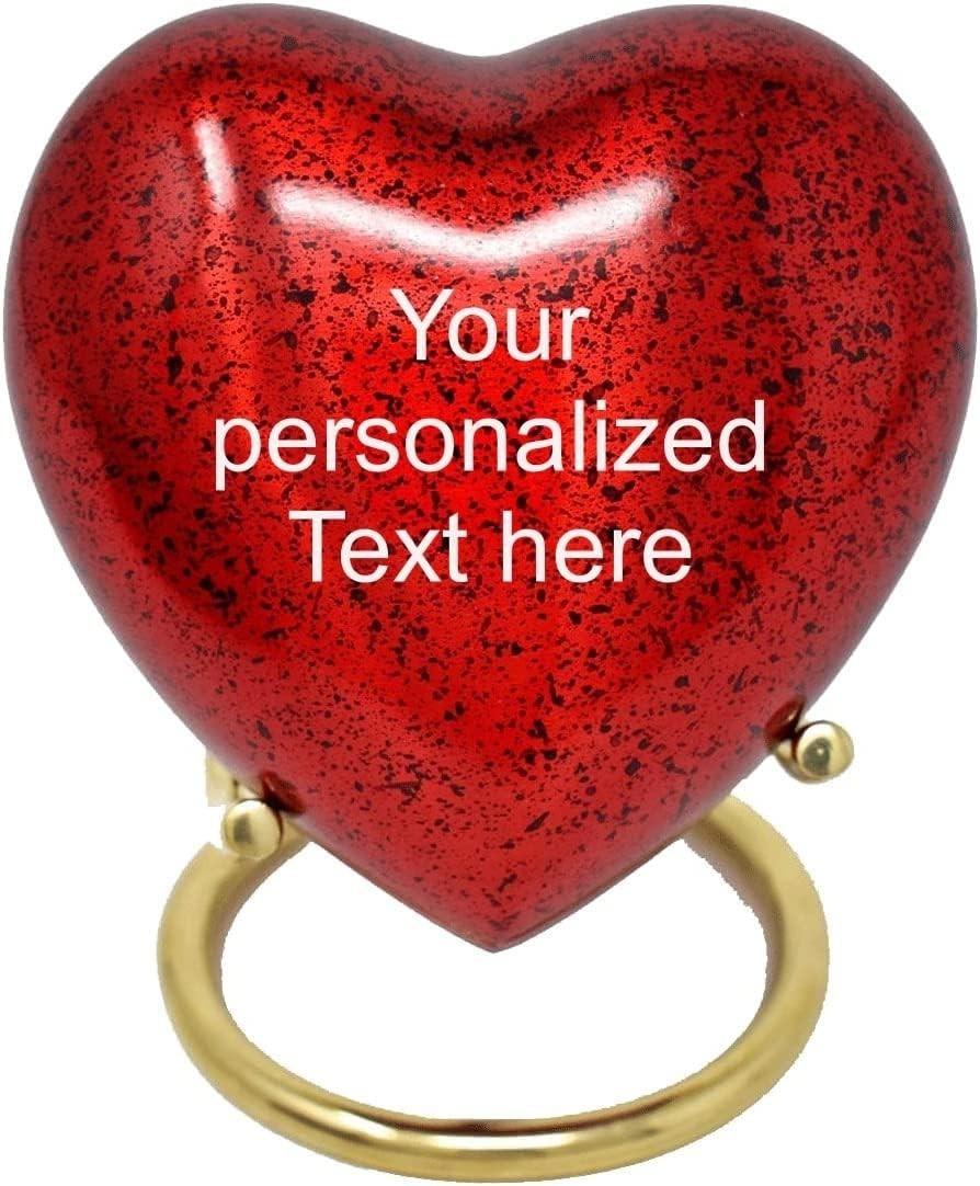 Personalized Red Heart Mini Cremation Urn Memorial Keepsake Velvet Box for Ashes