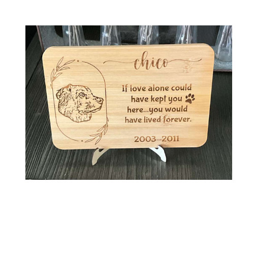 Laser Engraved Pet Memorial Plaque Custom Bamboo Wood with Easel