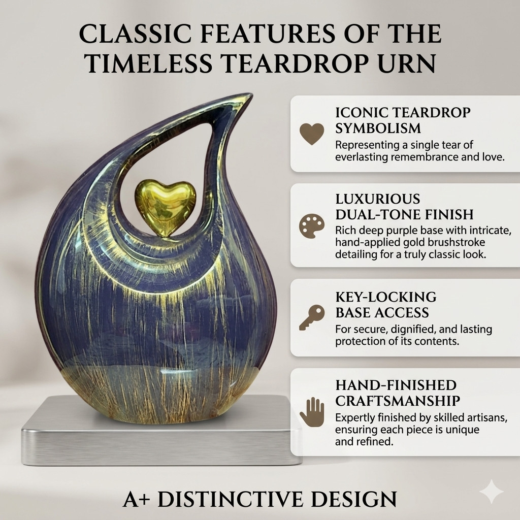 Handcrafted Teardrop Cremation Urn for Ashes Funeral Memorial Urns Men Women