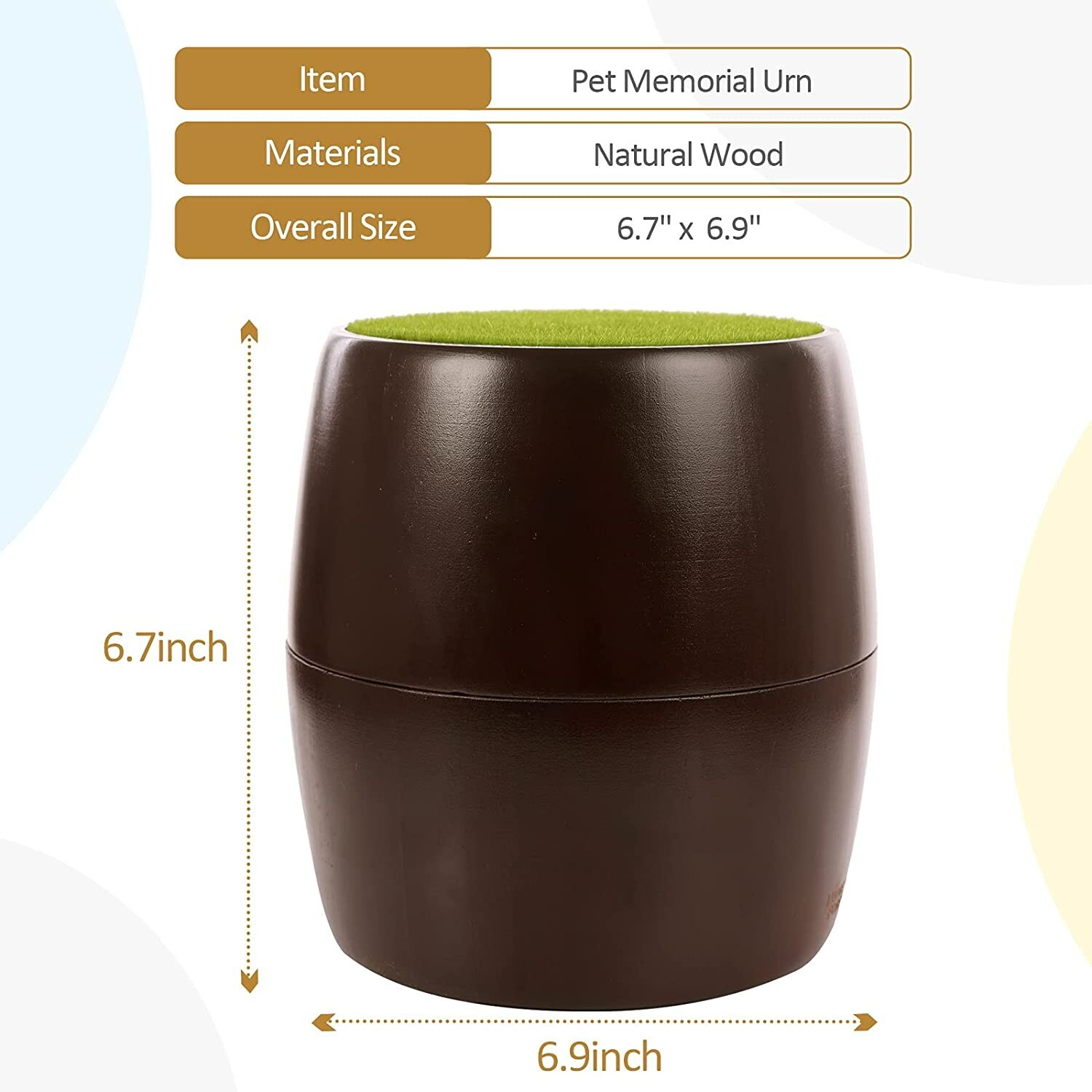 Pet Memorial Round Natural Wood Urn for Ashes Dog Memorial Keepsake Box for Pet