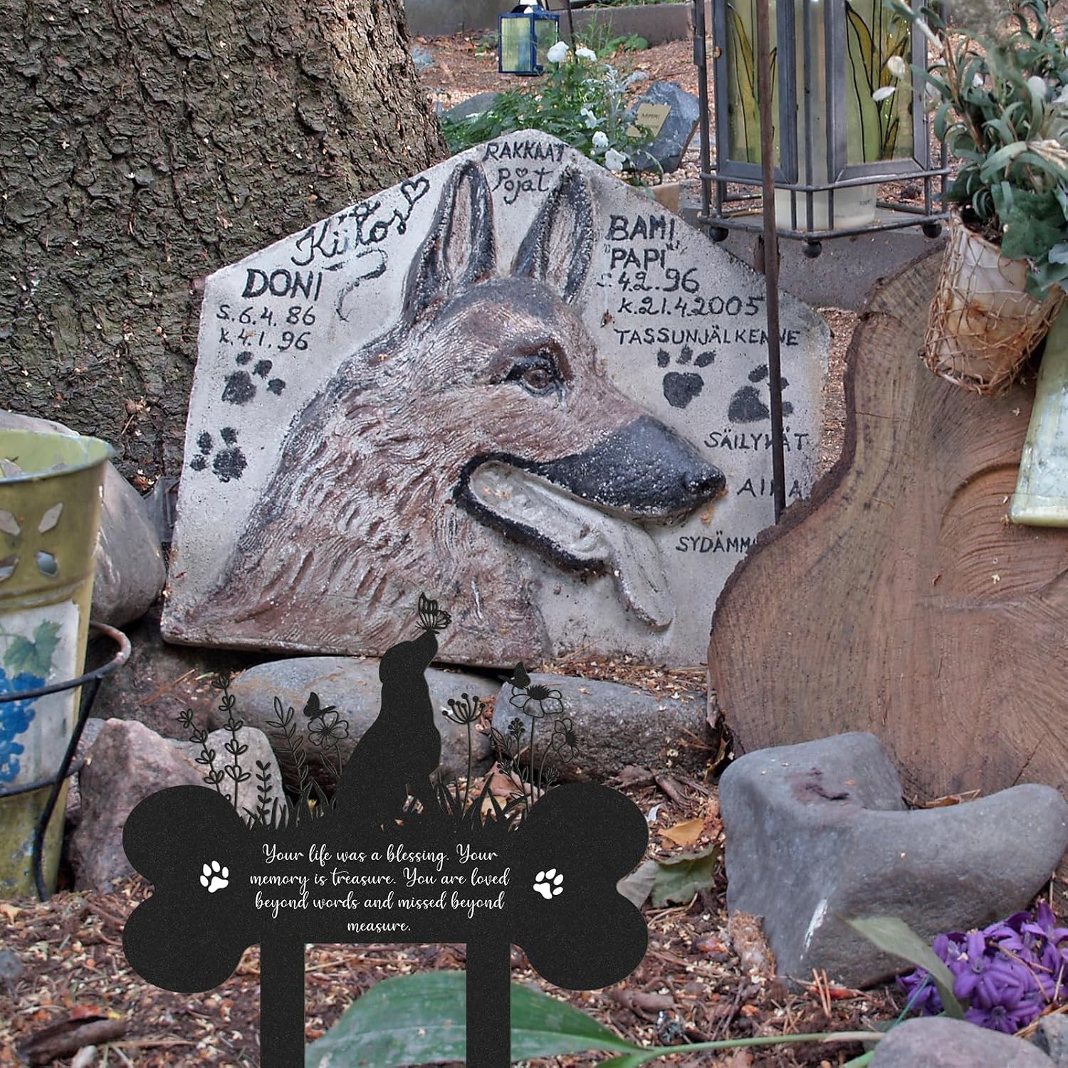 Dog Metal Grave Marker Butterfly Design Cemetery Marker Pet Memorial Garden