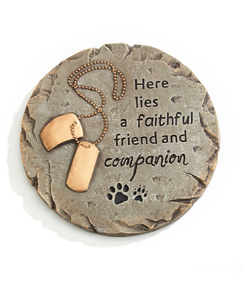 Memorial Pet Garden Plaque with Sentiment Dog Tags Round Cement 12″ Diameter