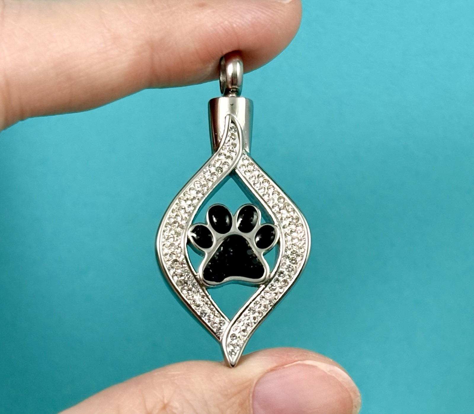 Pet Cremation Pendant Urn Keychain 1″ Key Ring for Ashes Dog Cat Paw Print Cross