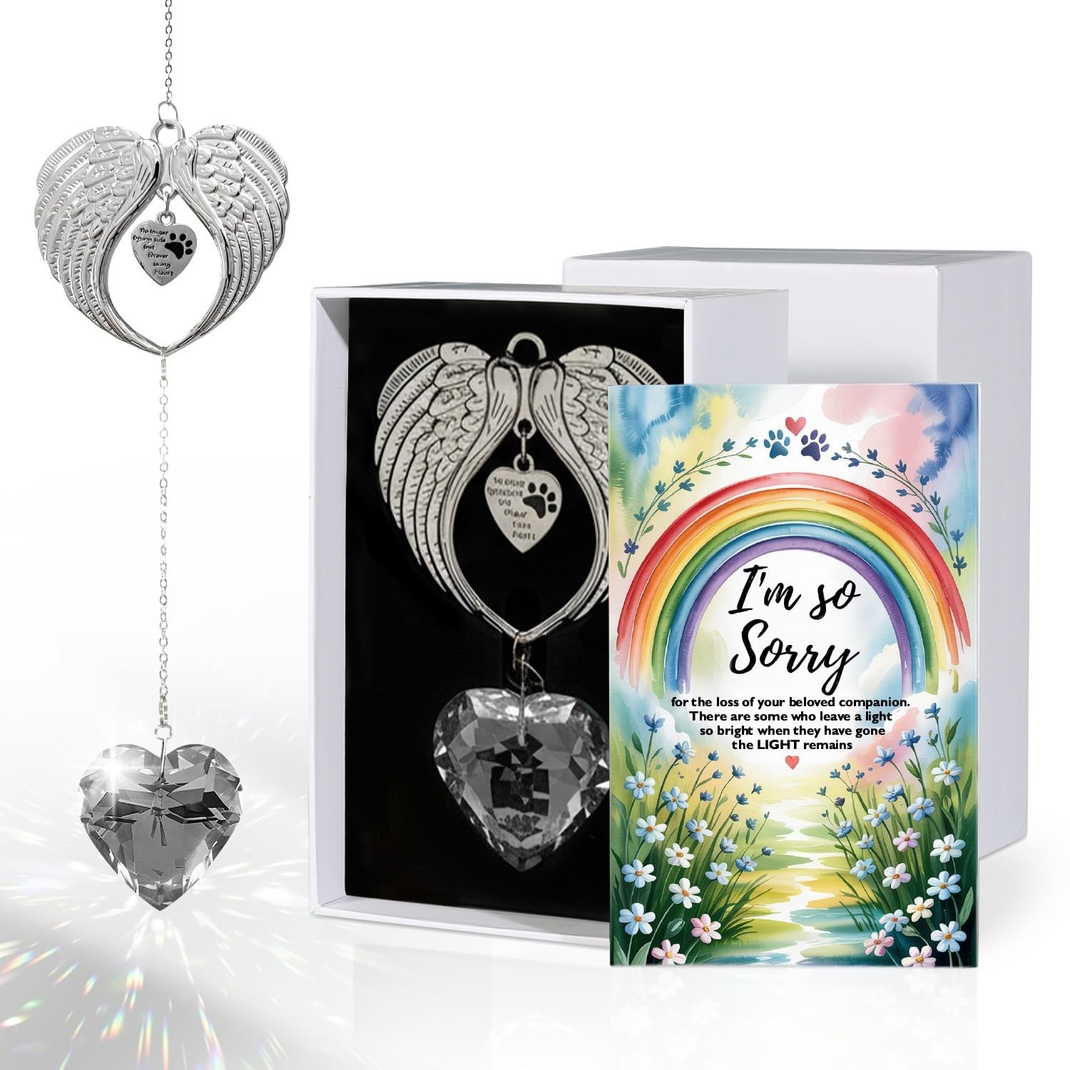 Memorial Sympathy Gift Box for Dog Loss – Pet Memorial Clear Crystal Heart Gr…