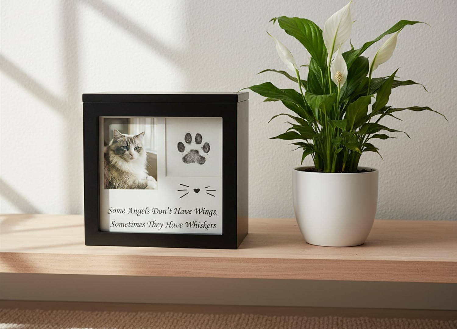 Cat Urn for Ashes, 4 Customizable Displays with Paw Print Ink Kit, 6.5X6.5X4.0,
