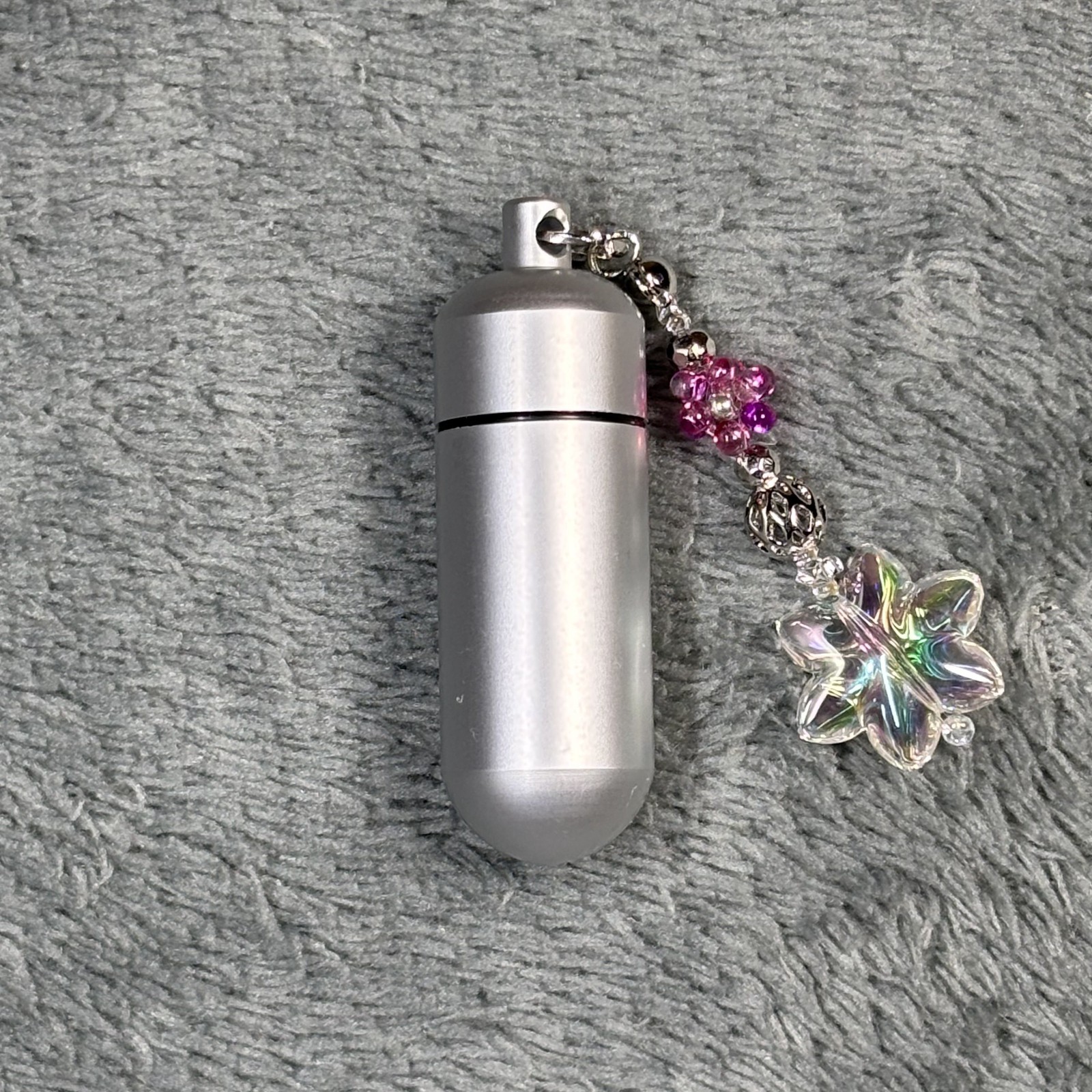 Cremation Ashes Keychain – Cremation Keepsake(pink flower and clear star)