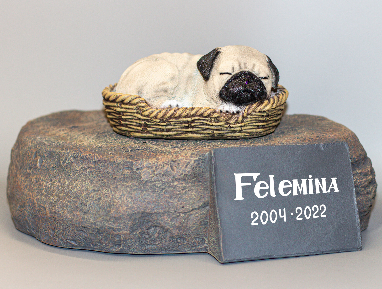 Pug Urn Pet Ashes Memorial Tombstone Figurine Casket Sleeping Dog Grave Ornament