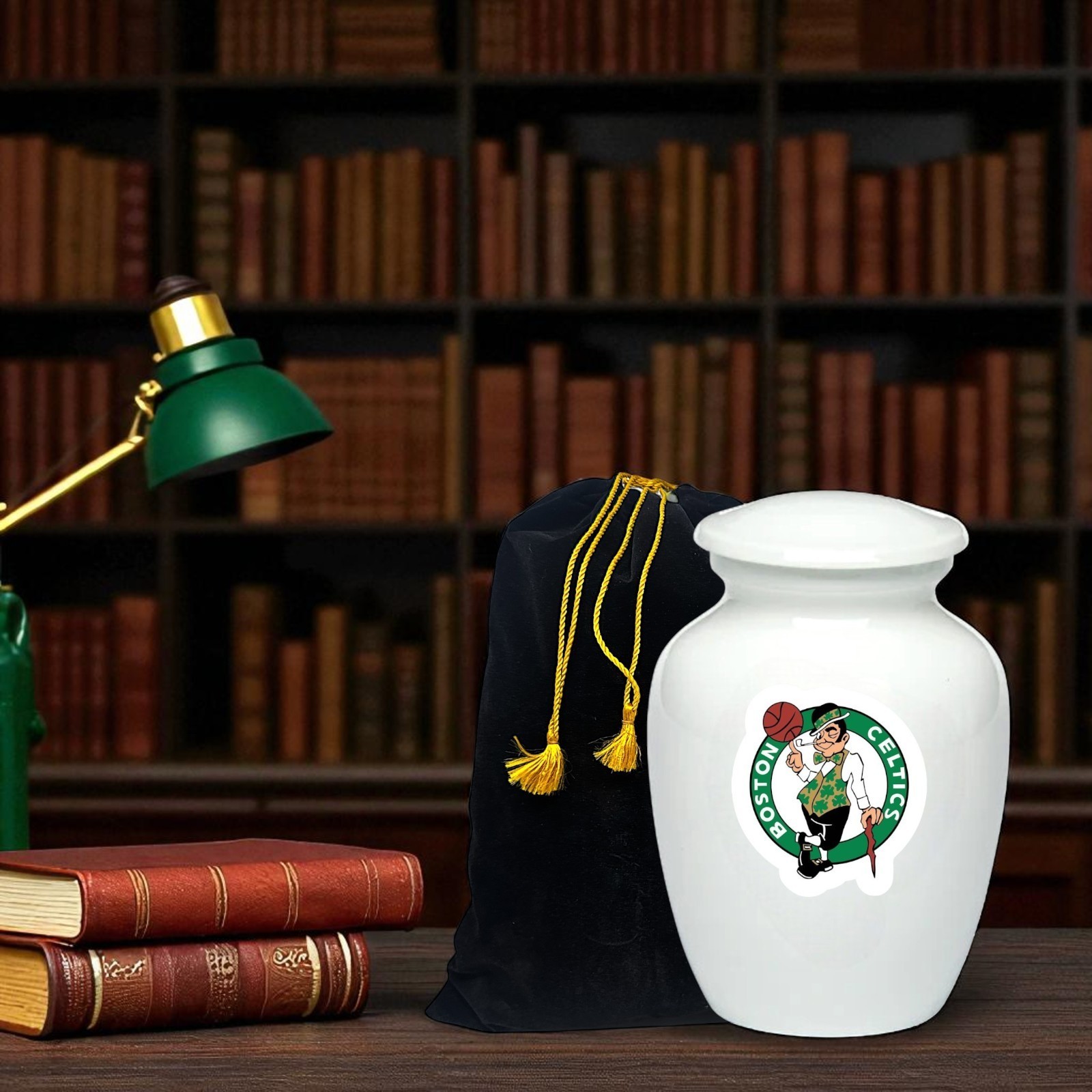 Boston Celtics Basketball Style Cremation Urn Adult Ashes White Metal 8 In Urns