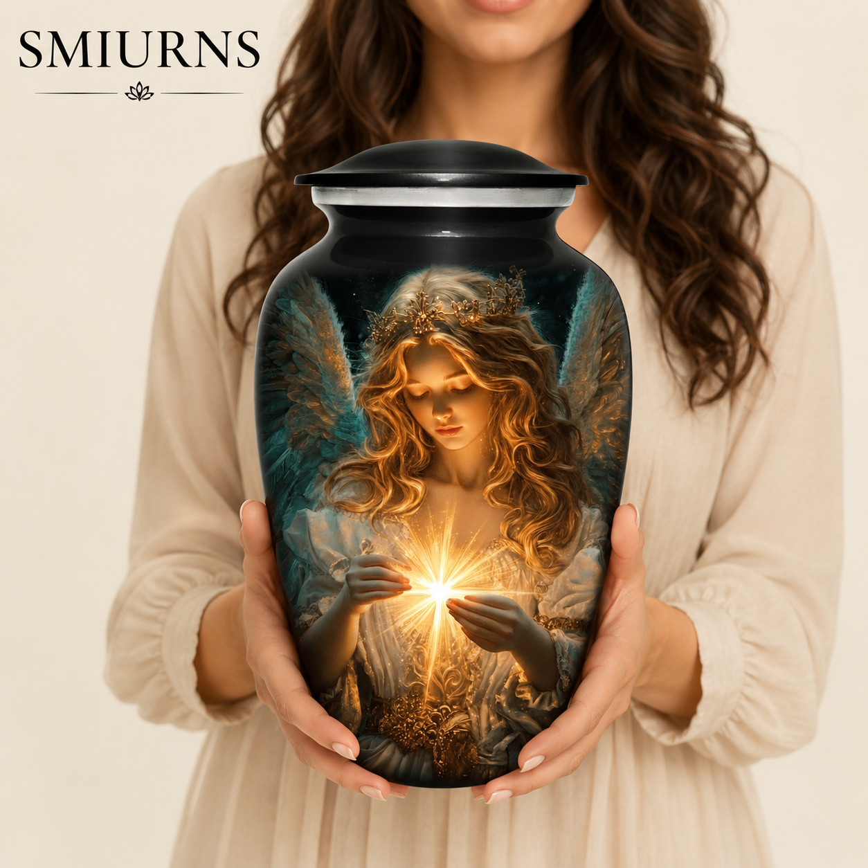 Cremation Urn for Human Ashes Adult Large 190 Cu In Guardian Angel Keepsake Urns