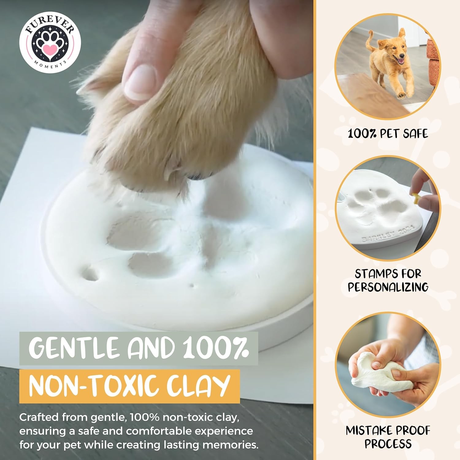 Pet Paw Print Impression Kit Makes (2) Dog Keepsake Ornaments, Inkless White