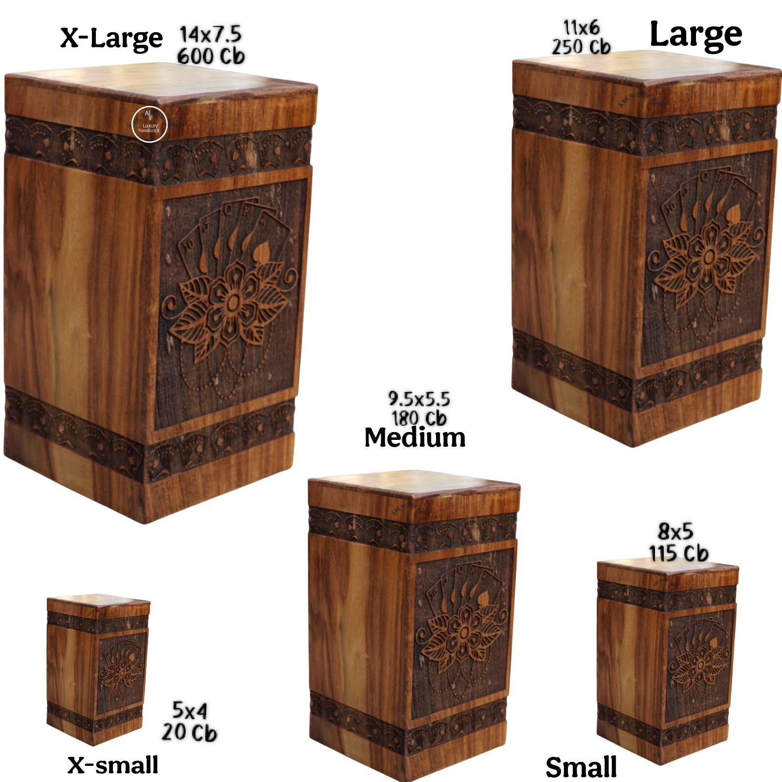 Vintage Conjure playing cards with lotus flower Wooden box for Human Ashes Male