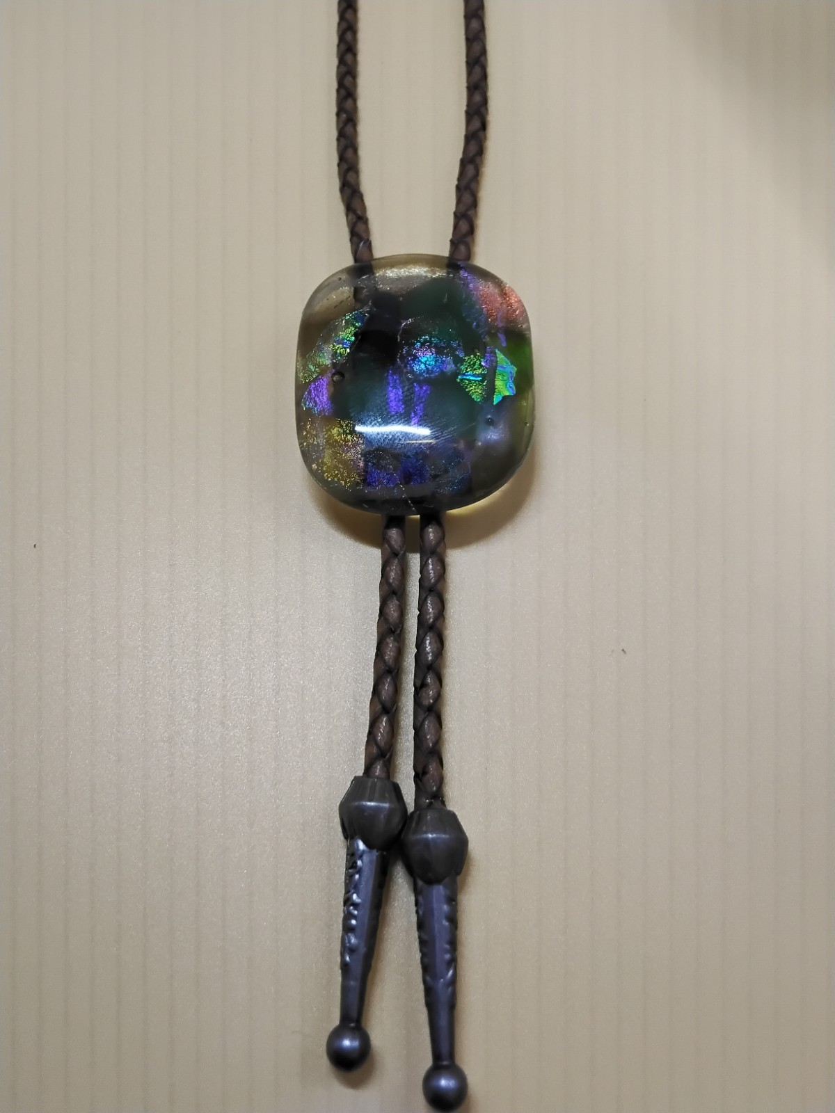 Dichroic Bolo for Pet Cremation Urn | Memorial Bolo | Tan Genuine Leather
