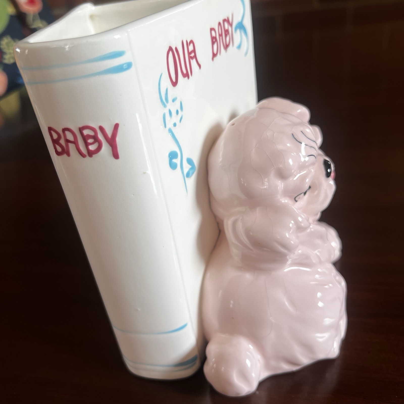 6.5” Vintage Lefton Puppy Dog Planter Napco Japan Ceramic Our Baby Memorial Gift