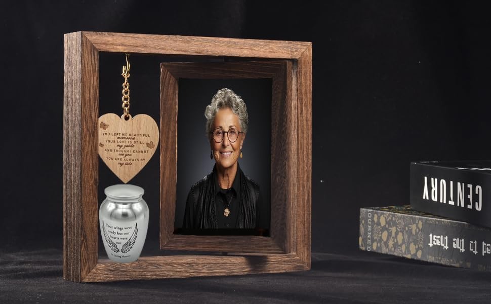 Memorial Picture Frame Fits 4”x6” Silver Medium Urn + Wooden Photo Frame
