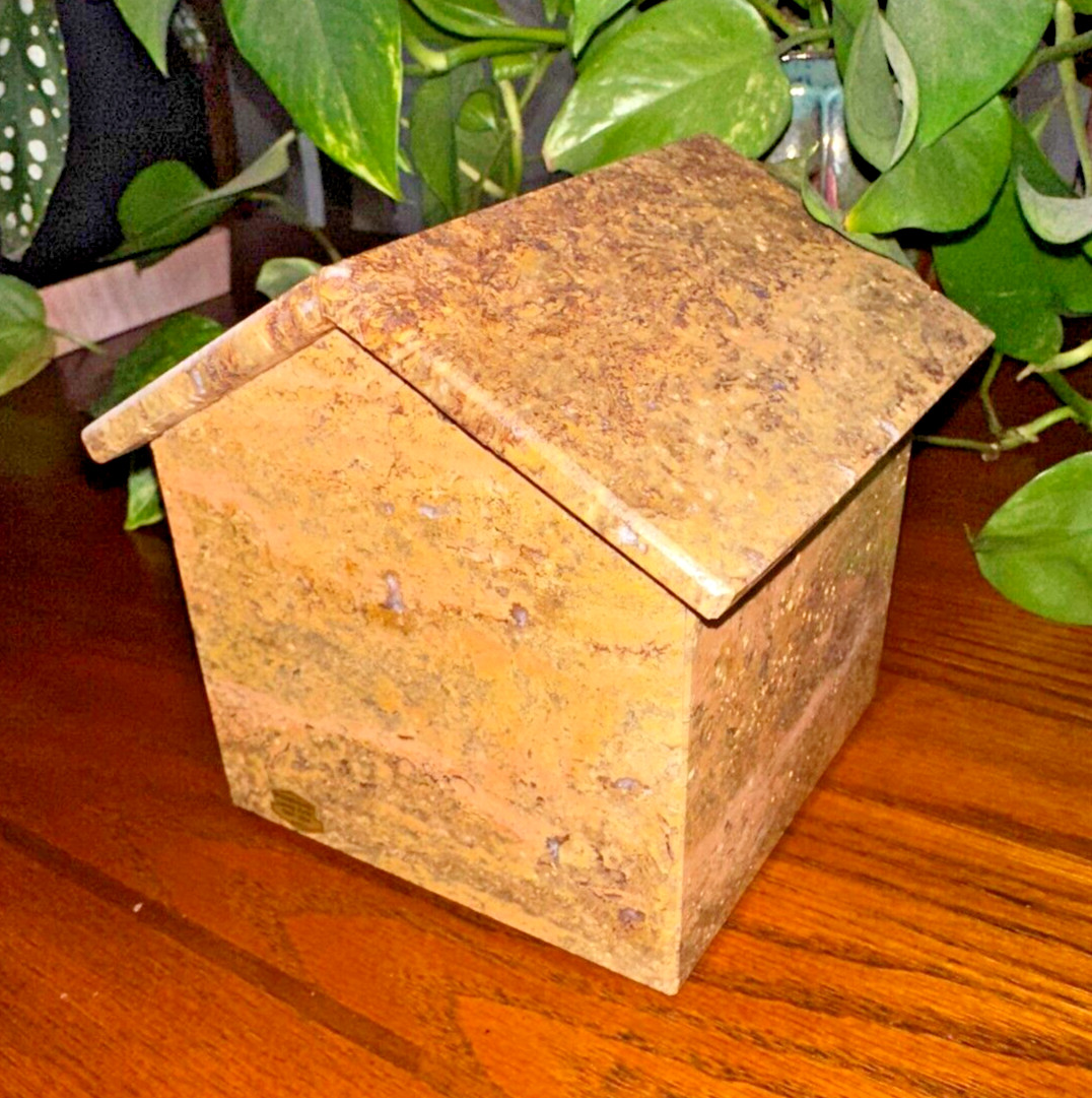 Natural dark travertine pet urn memorial for dog cat cremains handmade doghouse