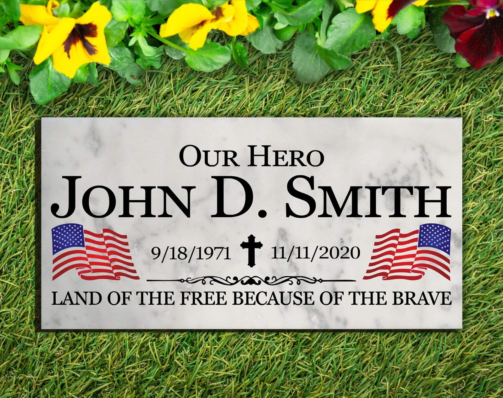 Military Memorial Stone Plaque Gift Customized Outdoor Marble Remembrance 12in x