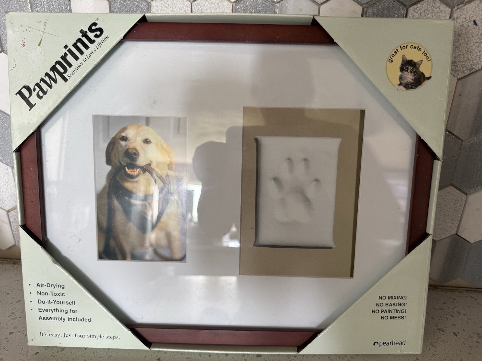 Pearhead Pet Pawprints Photo Keepsake Wall Frame w/ Clay Paw Imprint Kit